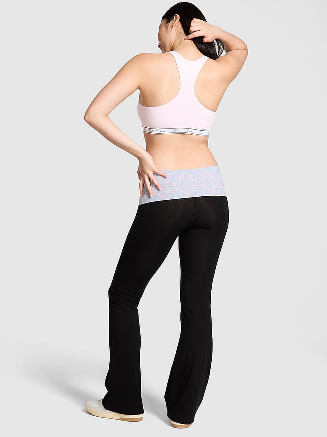 vs Pink All-Day Cotton Foldover Flare Leggings Pure Black Mhg Bow Wb 2 of 3 