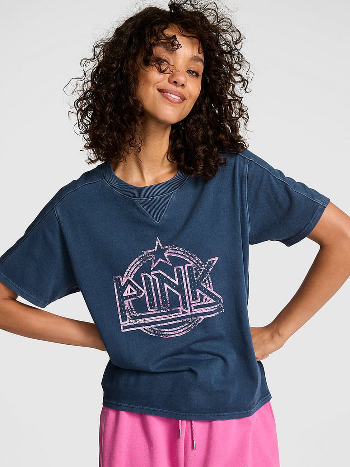 vs Pink Retro Cotton Boxy Tee Noir Navy Band Capsule 1 of 3 