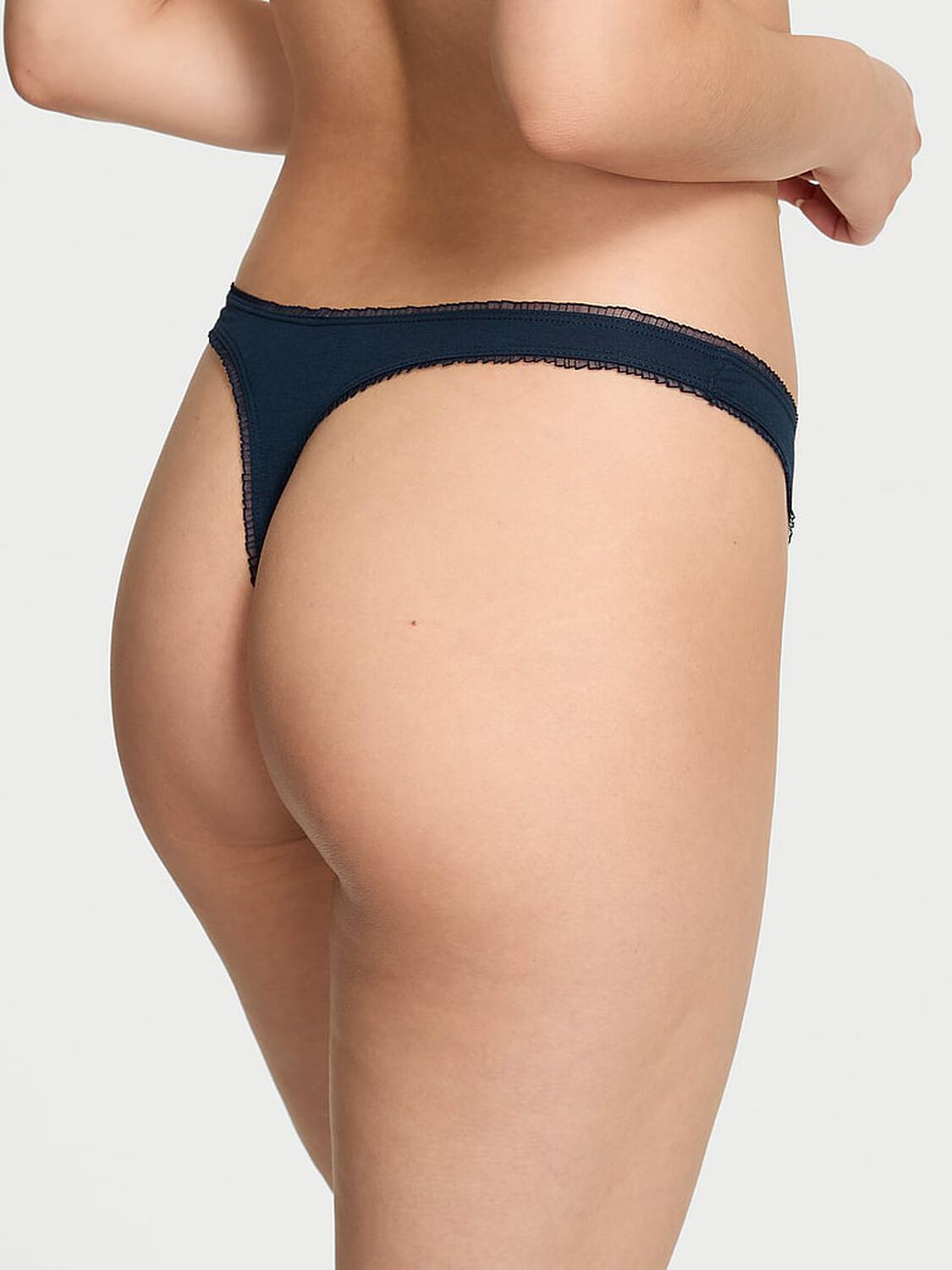 vs Pink Cotton High-Leg Thong Panty Noir Navy Bow Mesh Graphic 2 of 2 