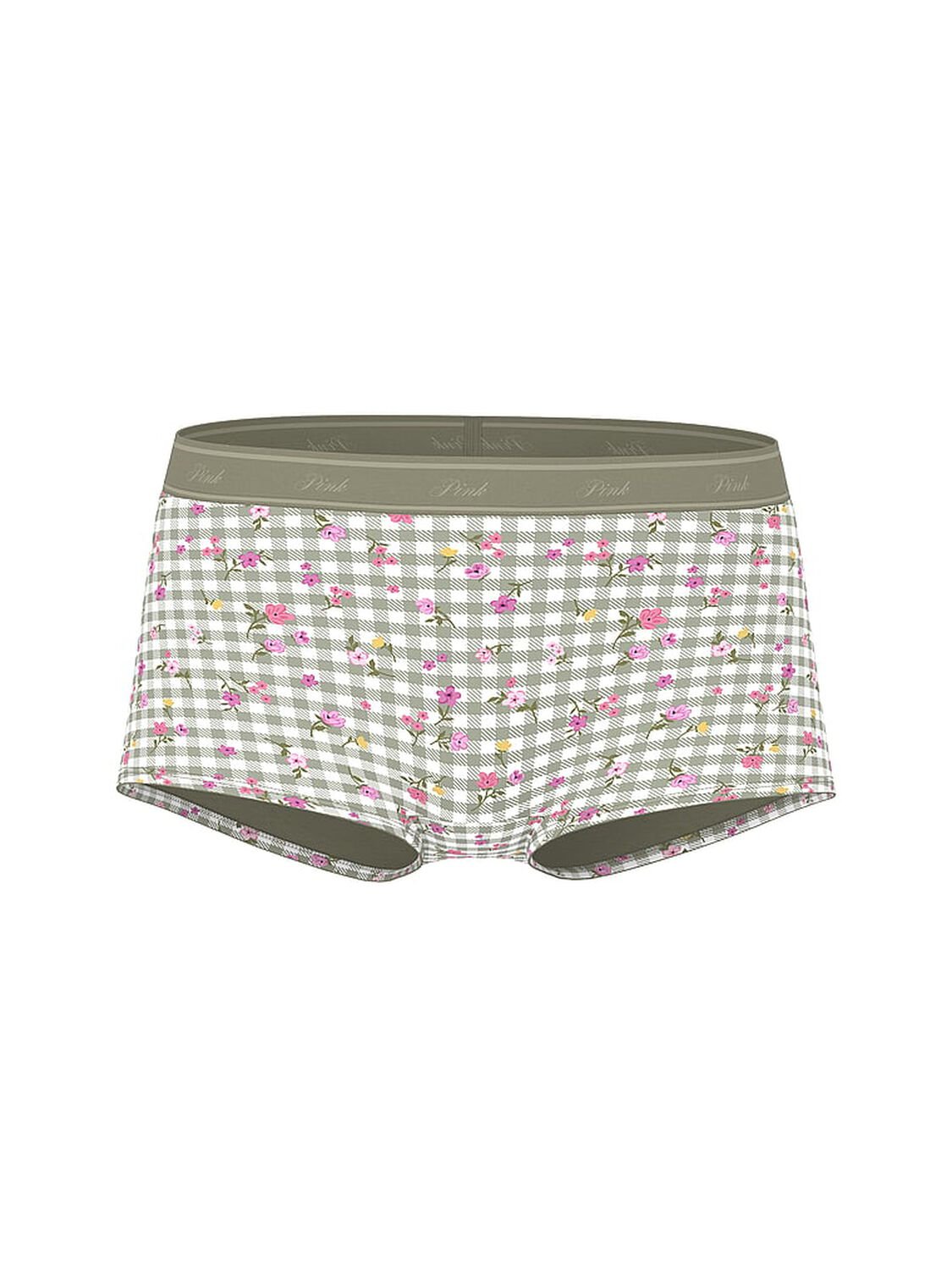 vs Pink Logo Cotton Boyshort Panty Slate Green Gingham Floral Print 3 of 3 