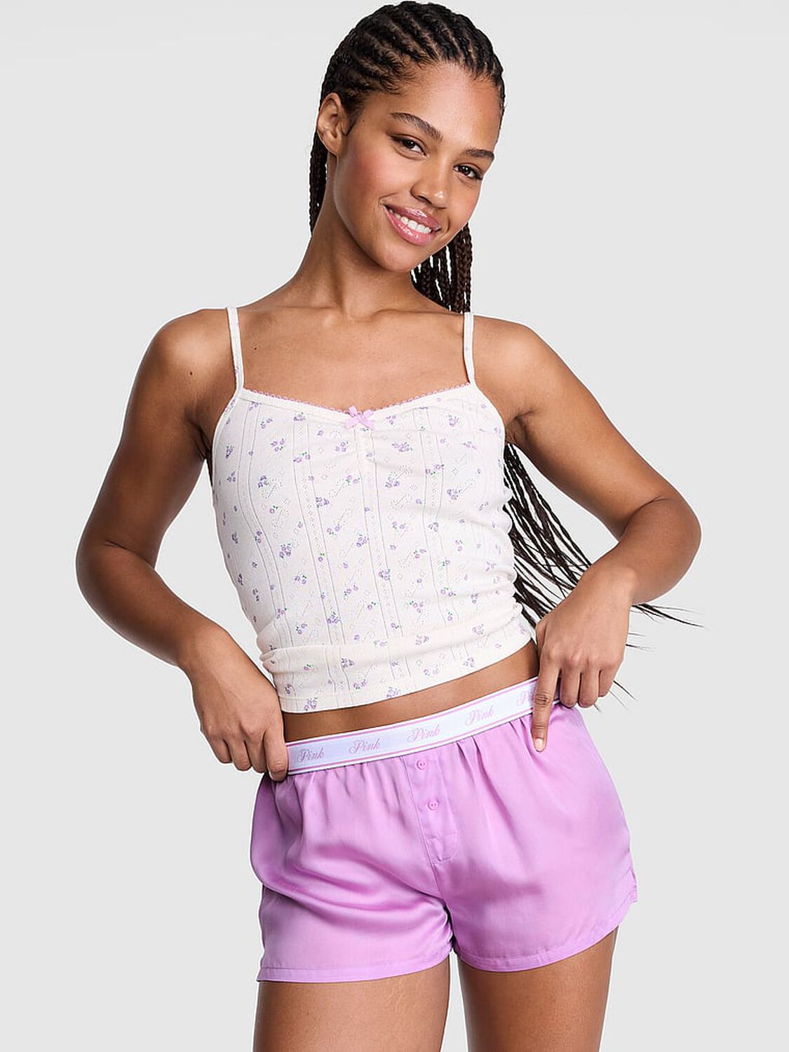 vs Pink Silky Sleep Boxy Pajama Shorts Light Lilac 1 of 2 