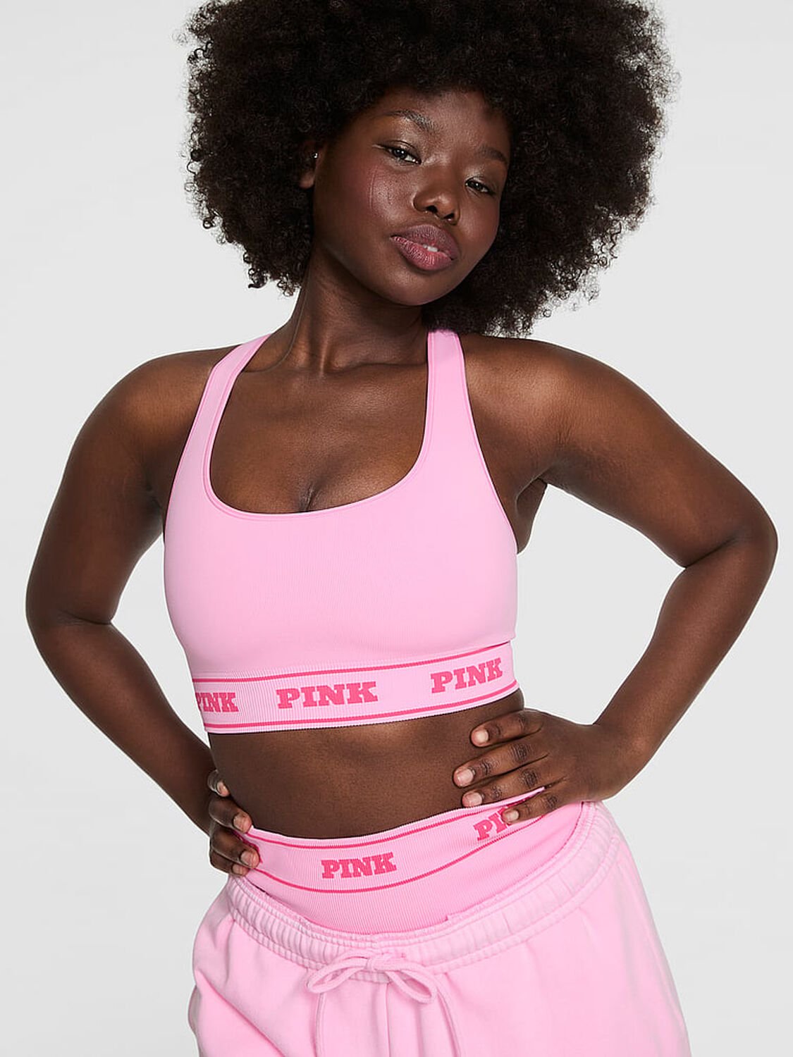 vs Pink Seamless Reversible Sports Bra Pink Lollipop Print 1 of 3 