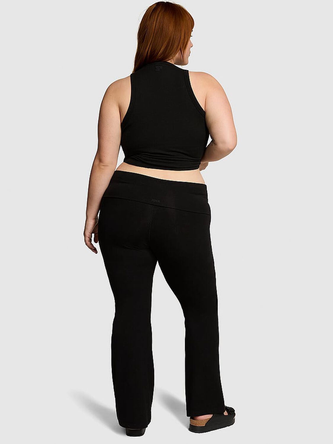 vs Pink All-Day Cotton Foldover Flare Leggings Pure Black 2 of 3 