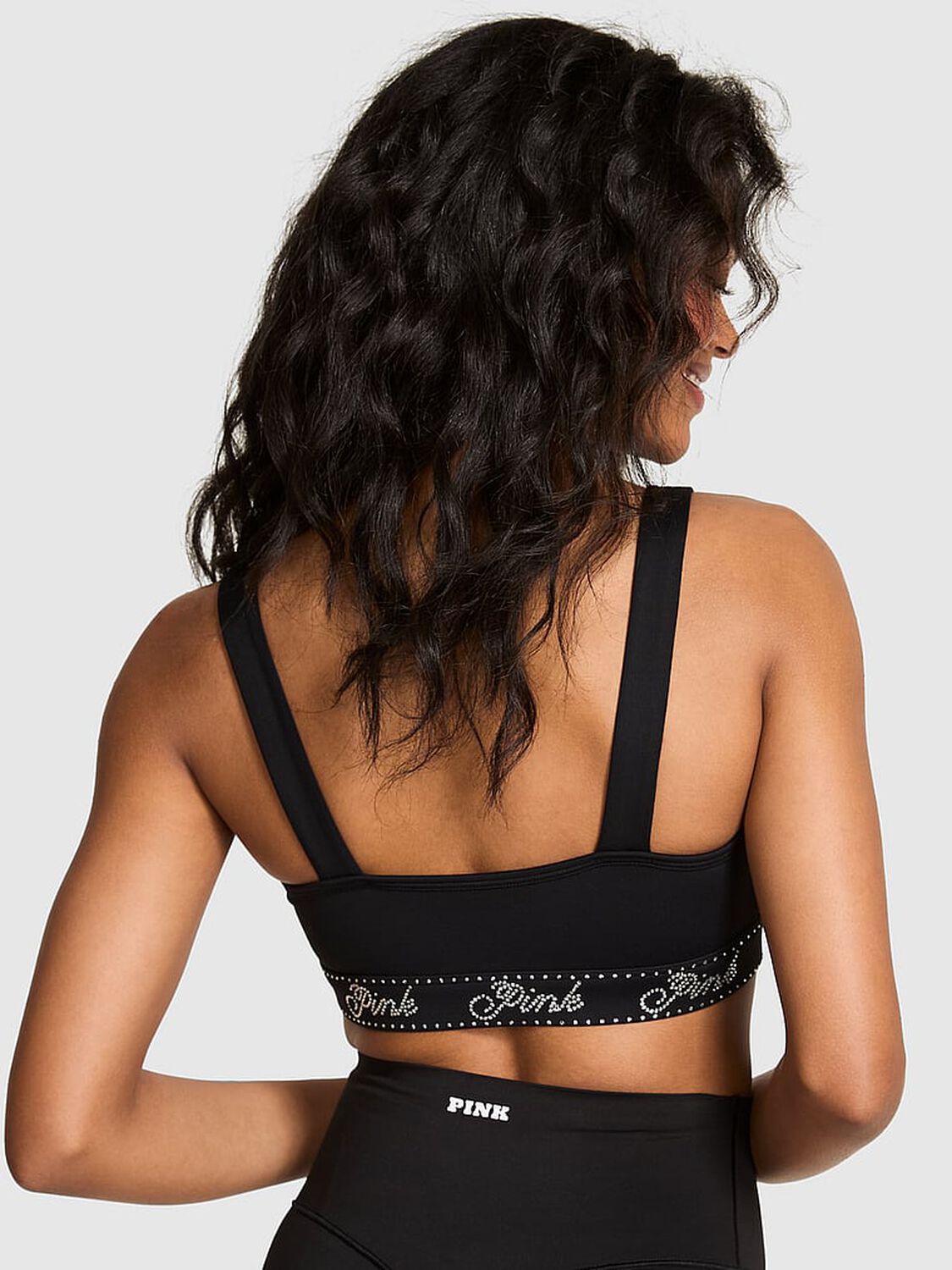 vs Pink Relay Cut-Out High-Neck Sports Bra Pure Black Marl 2 of 4 