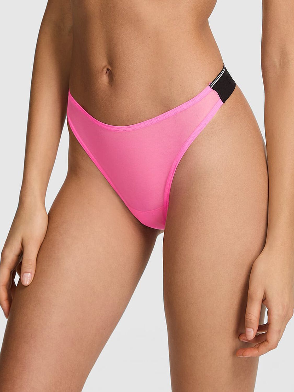 vs Pink Logo Mesh High-Leg Thong Panty Radiant Rose 1 of 3 