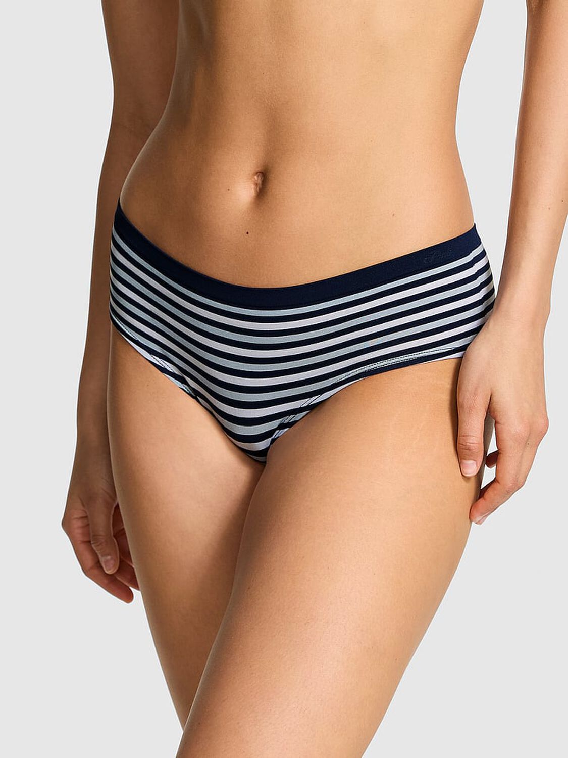 vs Pink Seamless Hiphugger Panty Noir Navy Stripe Print 1 of 3 