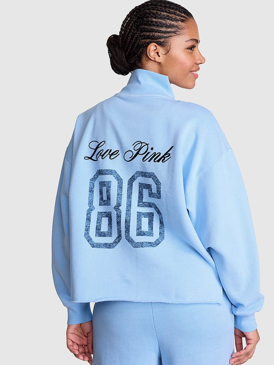 vs Pink Campus Fleece&trade; Quarter-Zip Straight-Cut Sweatshirt Blue Dancer 2 of 3 