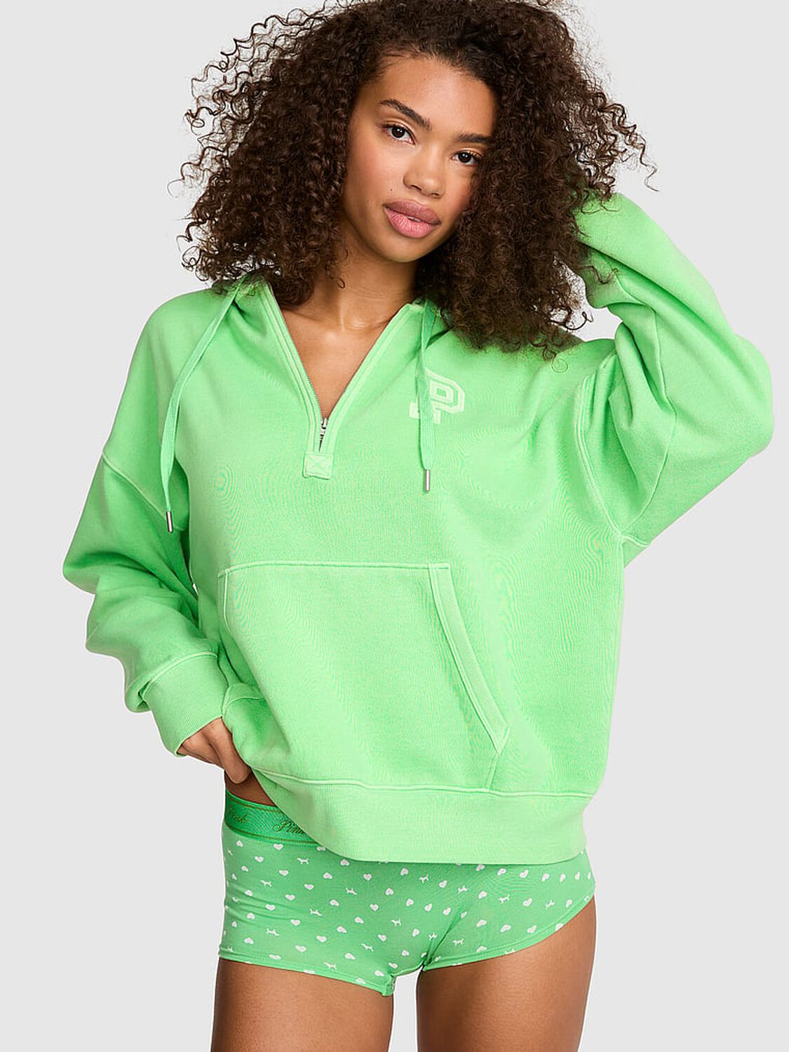 vs Pink Campus Fleece&trade; Half-Zip Hoodie Graphic Green 1 of 4 