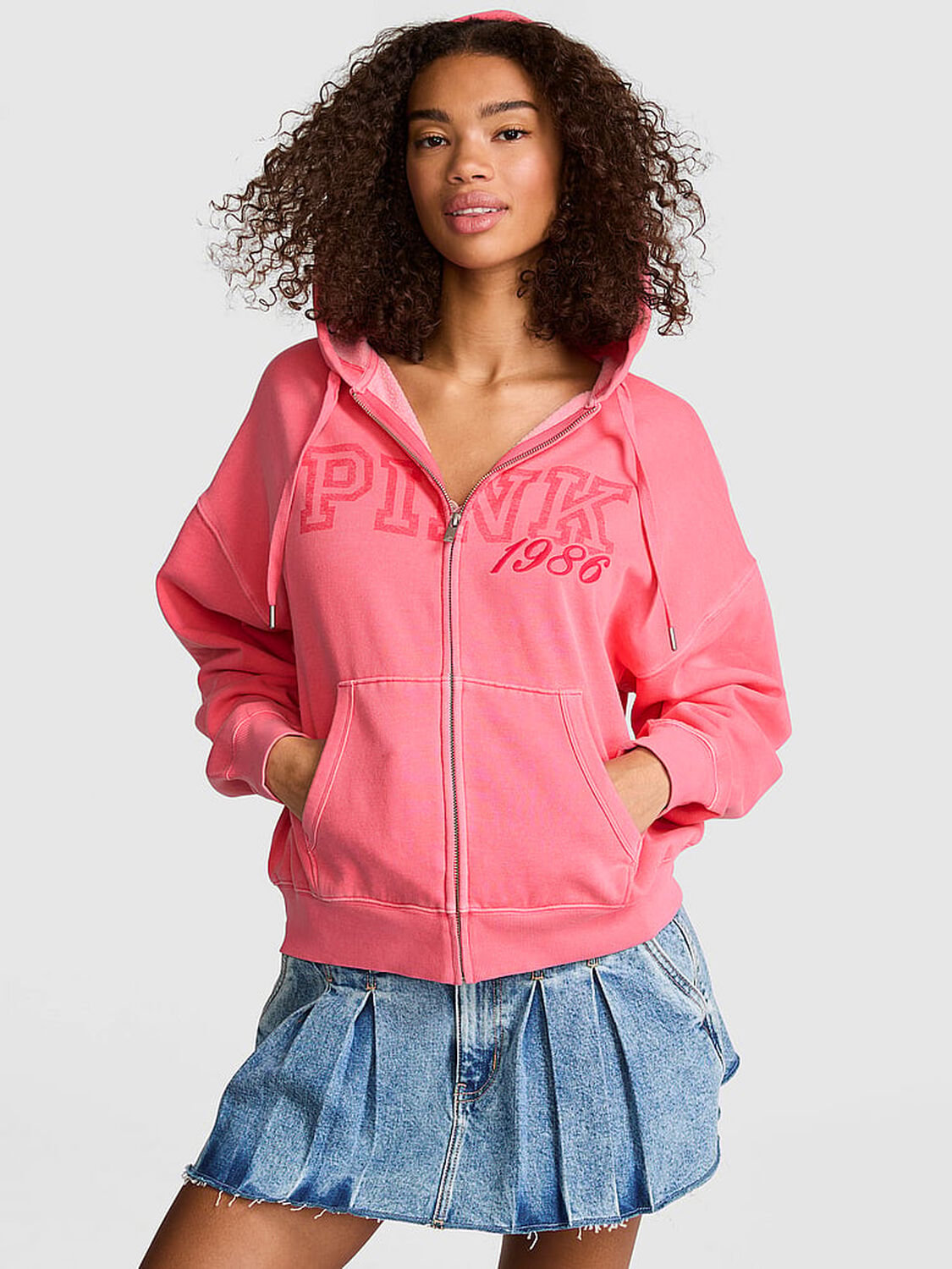 vs Pink Campus Fleece&trade; Full-Zip Hoodie Vivid Pink 1 of 3 