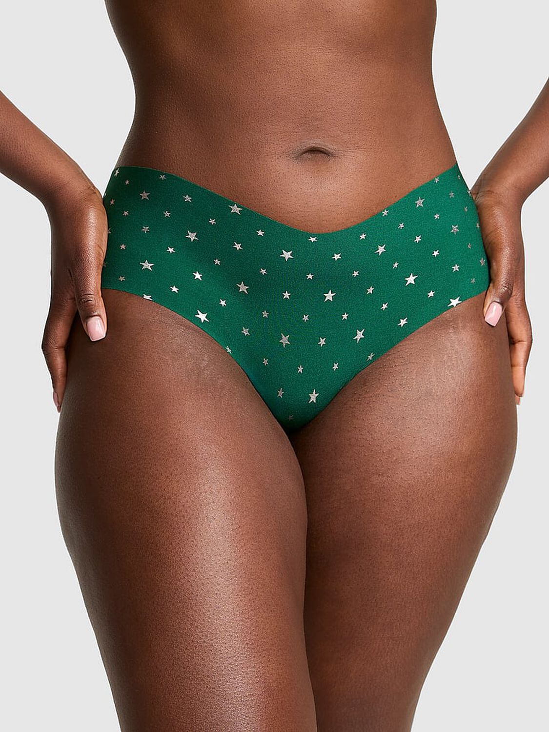 vs Pink No-Show Hiphugger Panty Jaguar Green Star Foil Print 1 of 3 