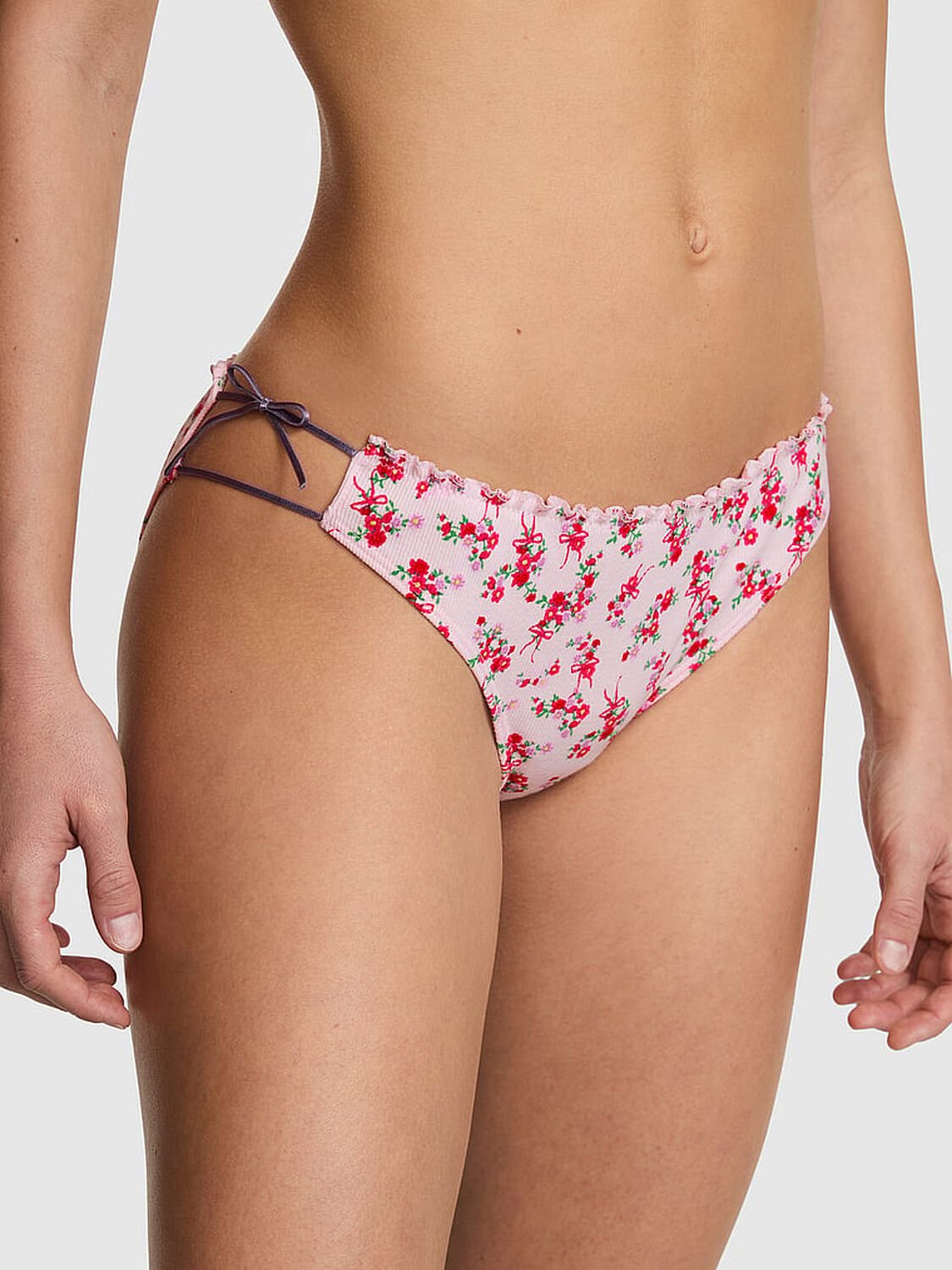 vs Pink Cotton Bikini Panty Pink Tulip Floral Bow 1 of 3 