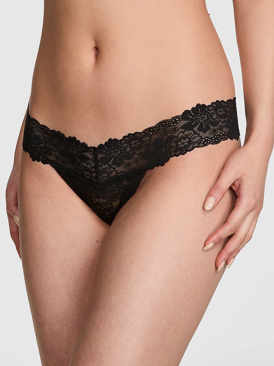 pink Pink Wink Lace Thong Panty Pure Black 1 of 4 