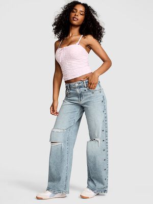 Denim by PINK Mid-Rise Baggy Wide-Leg Jeans