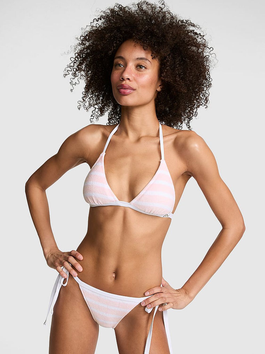 pink Swim Low-Rise Side-Tie Cheeky Bikini Bottom Pink And White Stripe 2 of 3 