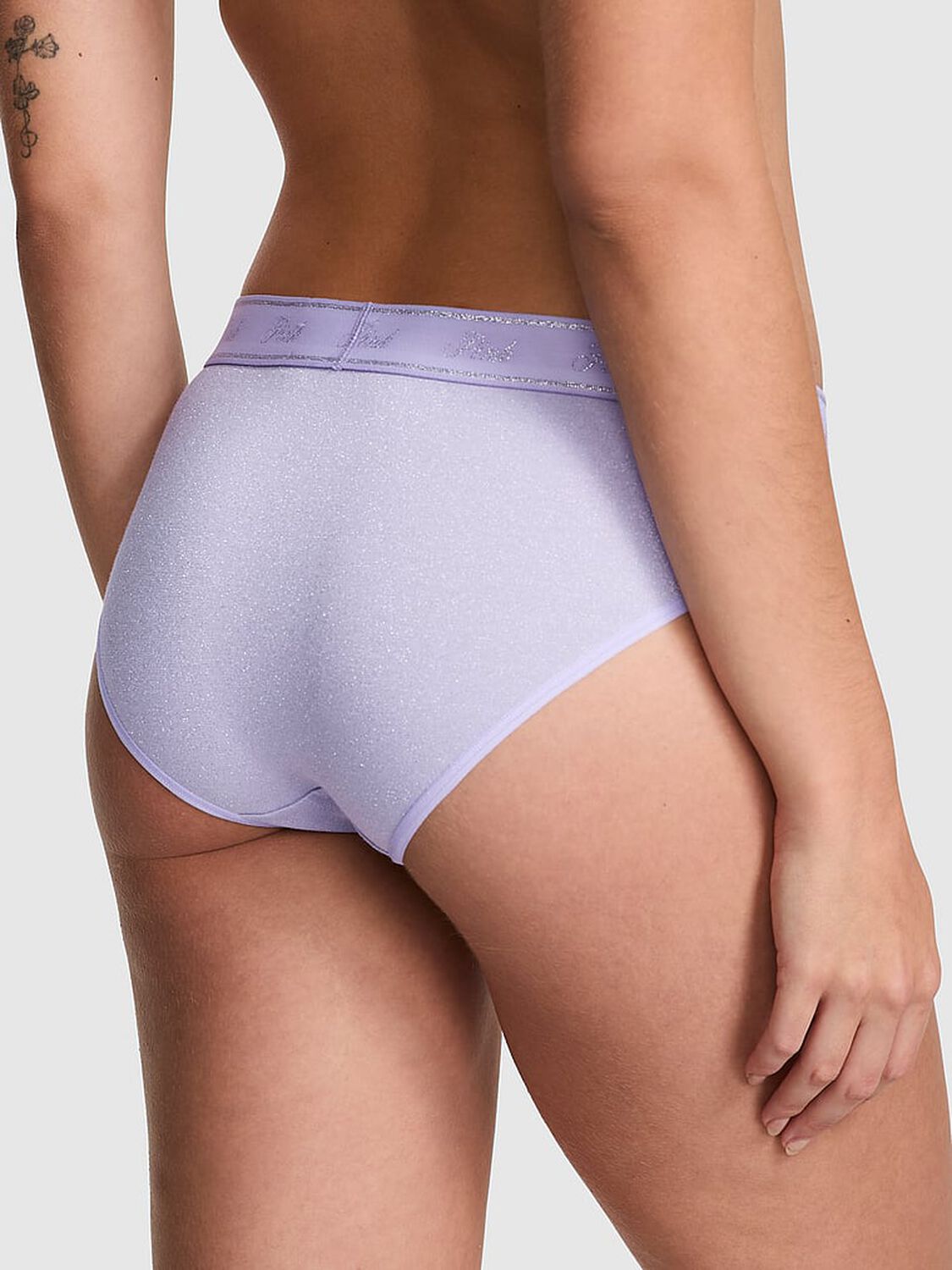 vs Pink Logo Cotton Shimmer Hiphugger Panty Purple Cloud Sparkle Knit 2 of 4 