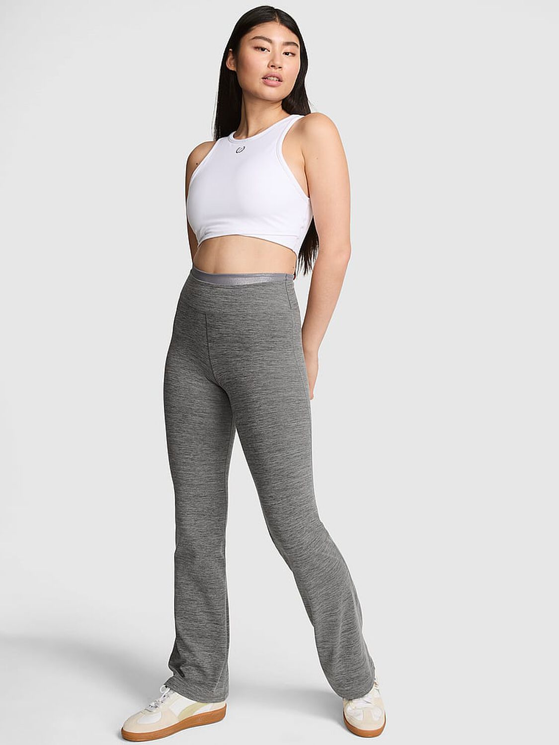 vs Pink Relay Double Up Flare Leggings Pure Black Marl 1 of 4 
