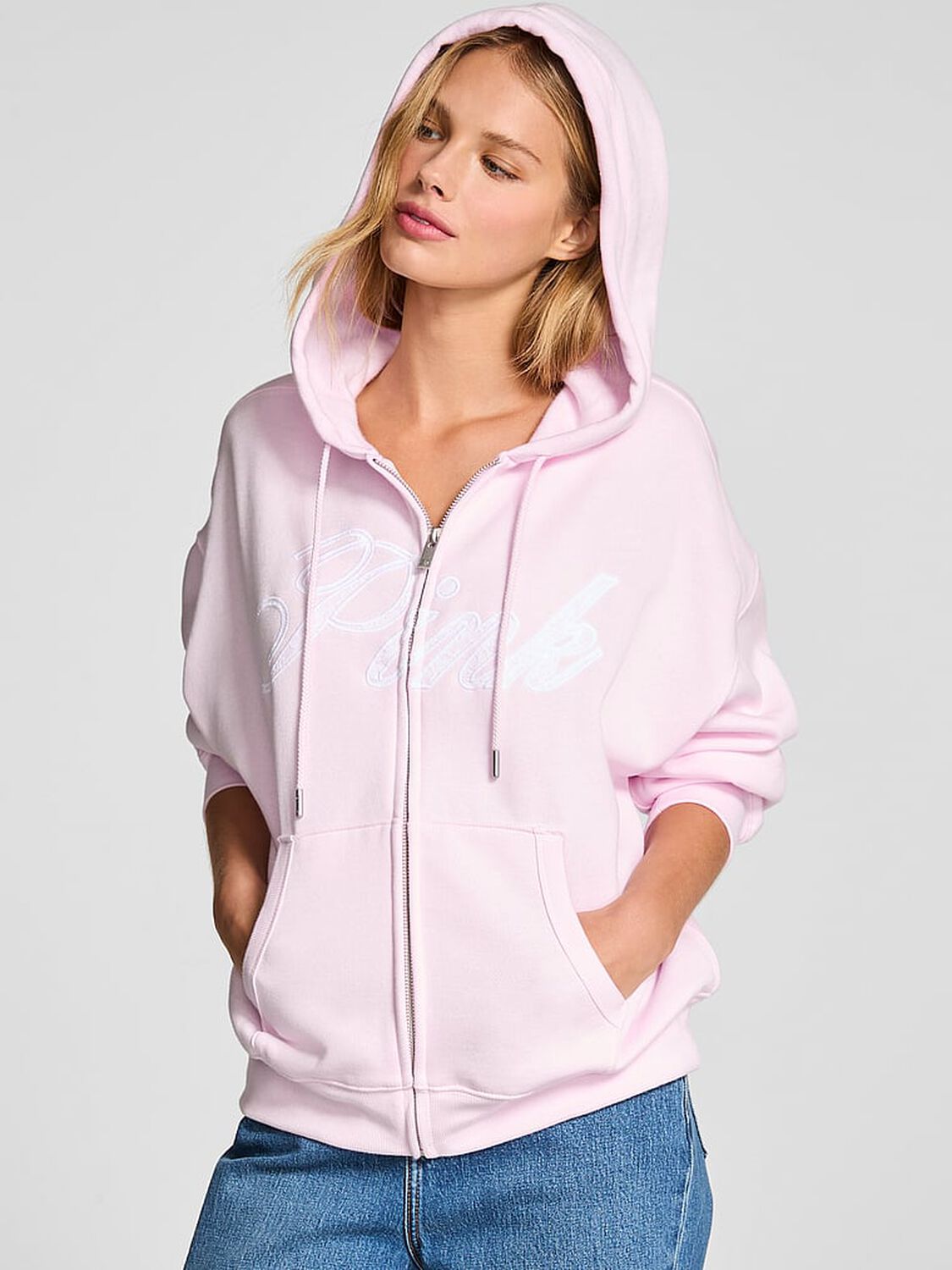 vs Pink Ivy Fleece Campus Full-Zip Hoodie Pink Tulip Pretty In Pink 1 of 3 