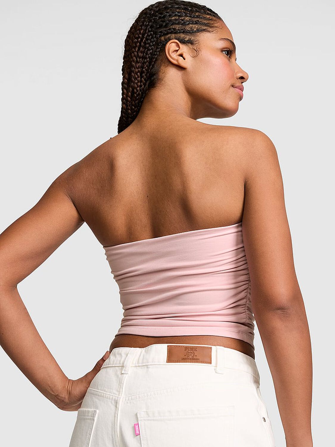 vs Pink All-Day Cotton&trade; Side-Ruched Tube Top Dollhouse 2 of 3 
