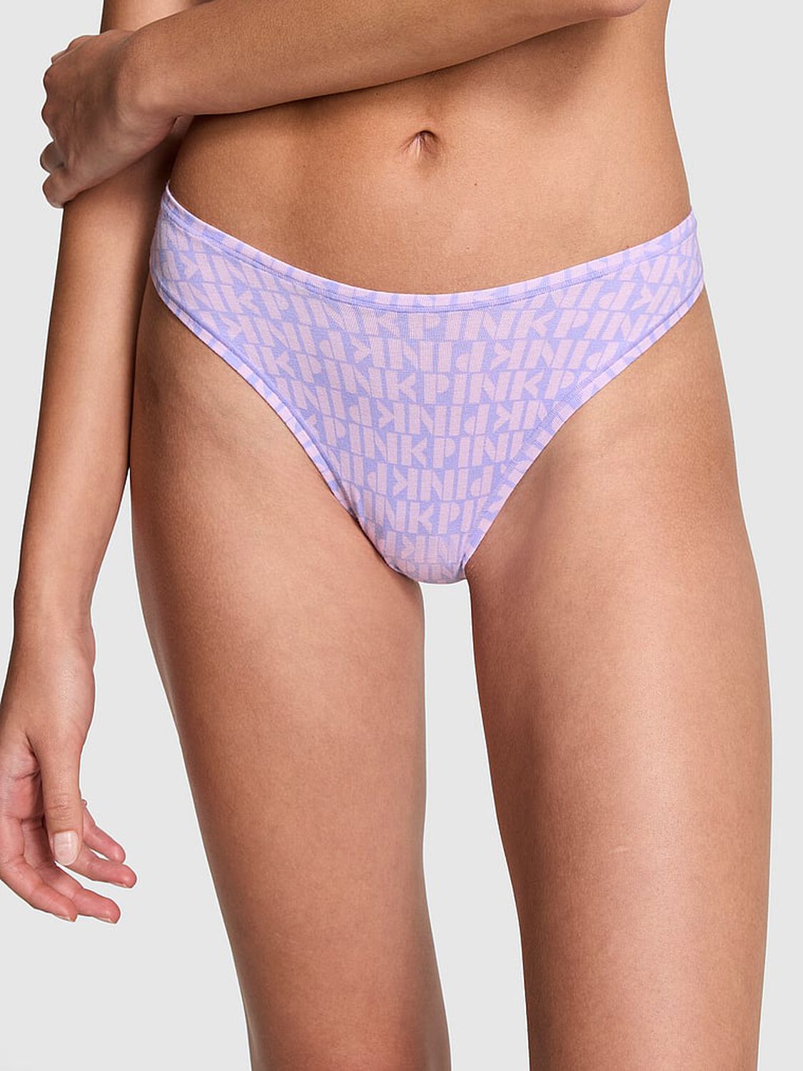 vs Pink Cotton High-Leg Thong Panty Purple Cloud Pink Logo Print 1 of 3 