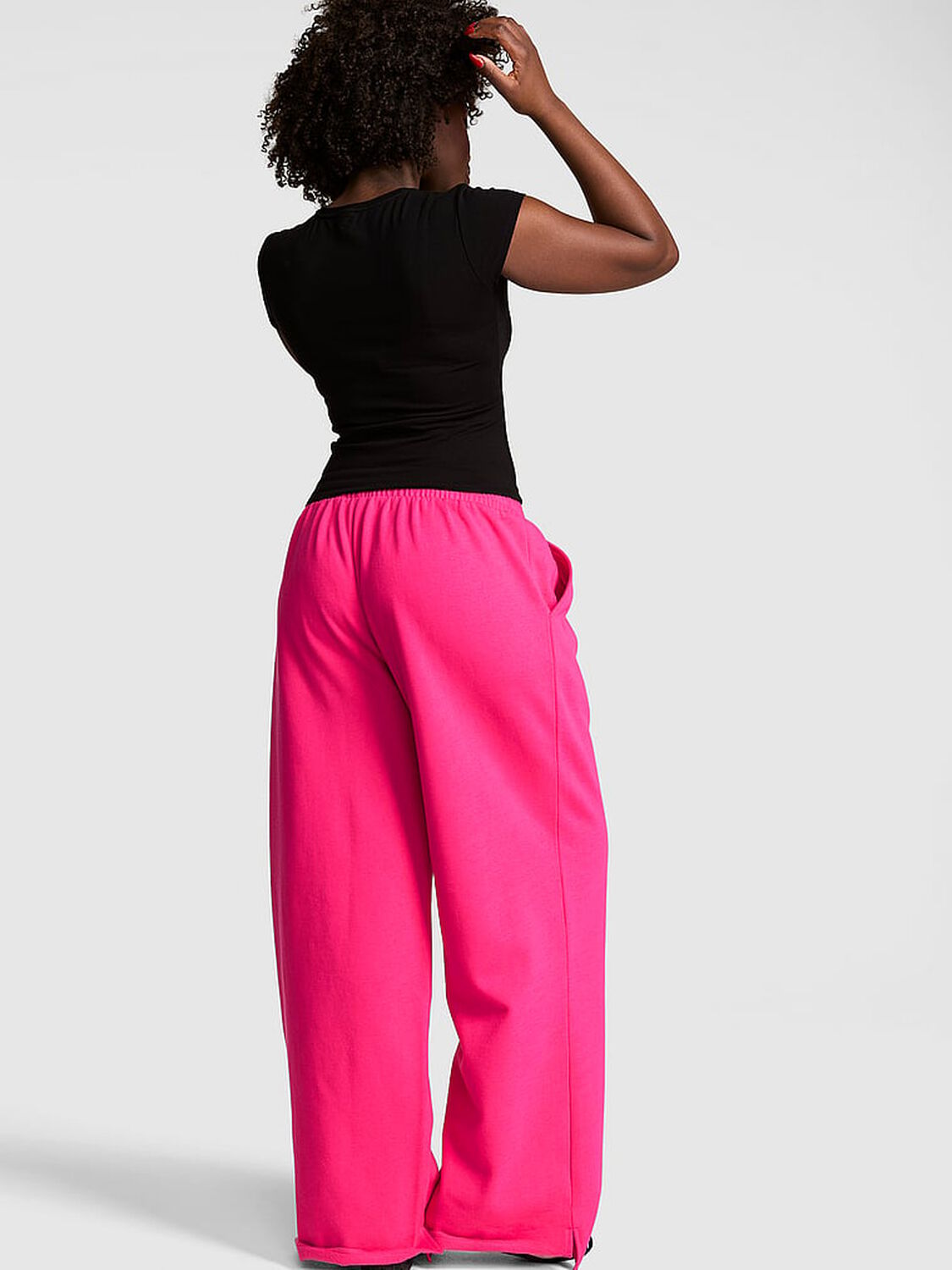 vs Pink Campus Fleece&trade; Wide-Leg Split-Hem Sweatpants Hot Stuff 2 of 3 