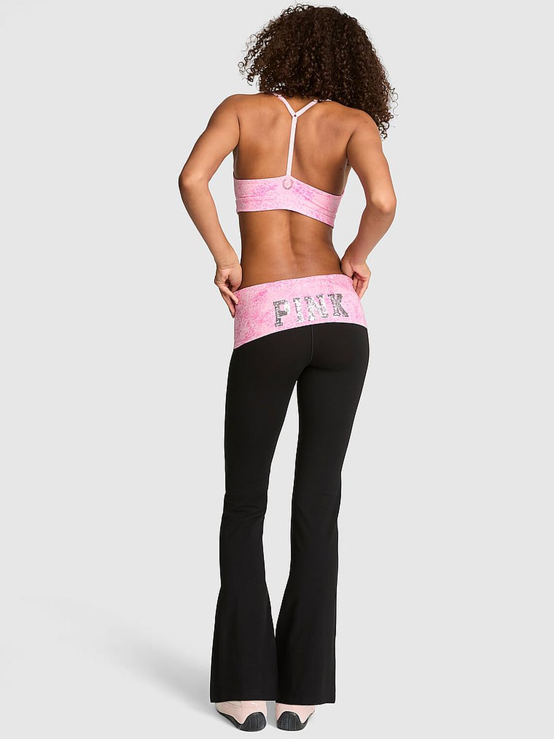 vs Pink All-Day Cotton&trade; Foldover Flare Leggings Pure Black 2 of 3 