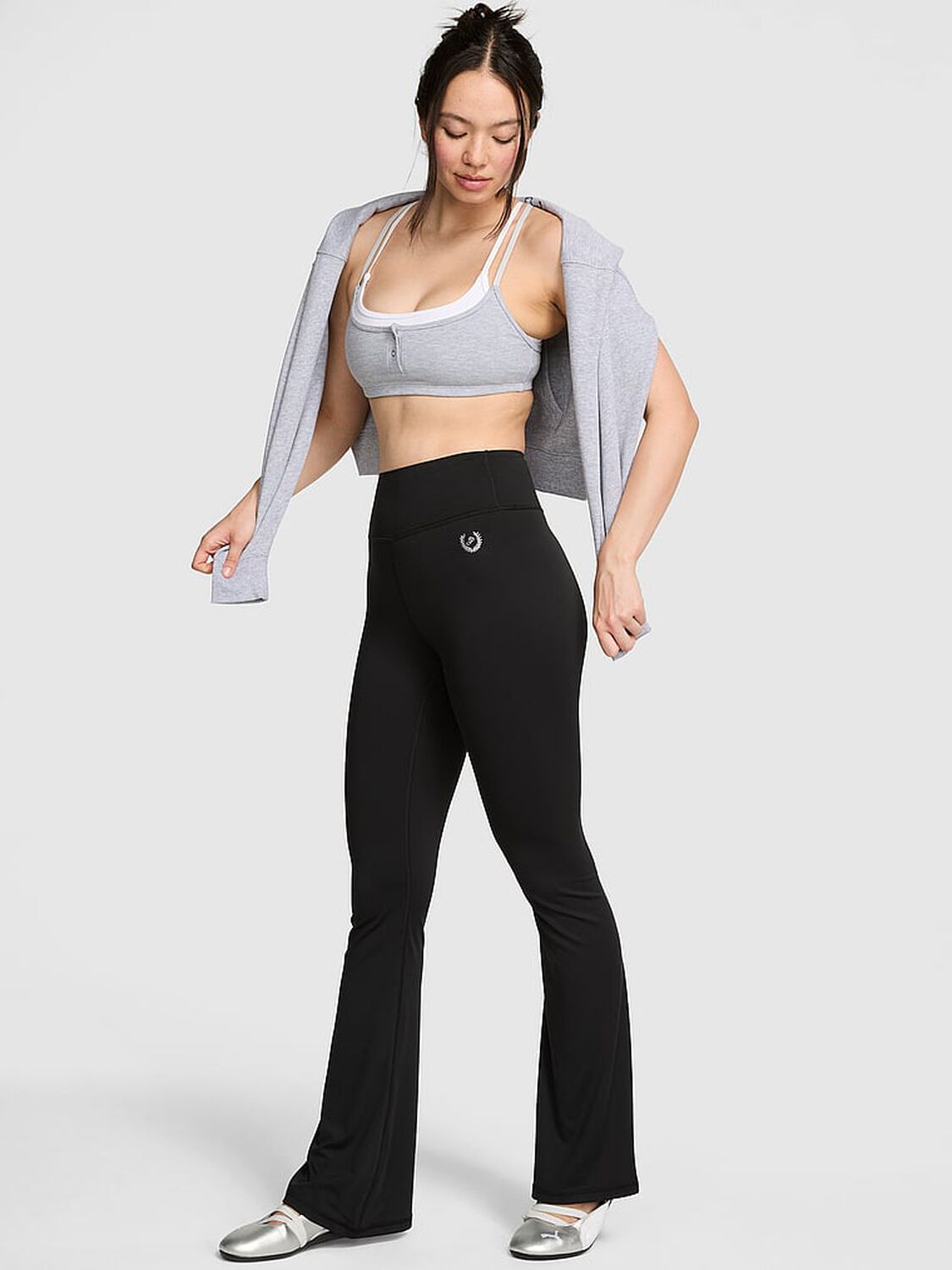 vs Pink PINK Relay&trade; Flare Leggings Pure Black 1 of 3 