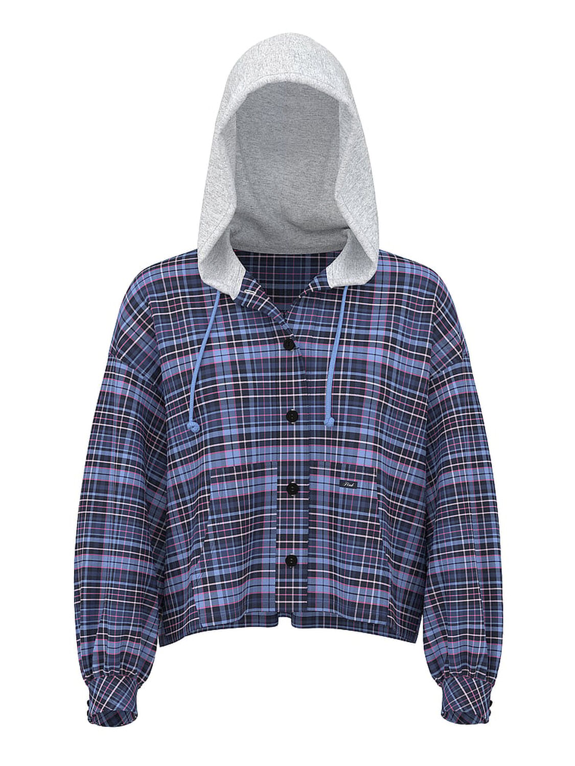 vs Pink Flannel Hooded Long- Sleeve Top Nior Navy Plaid 3 of 3 