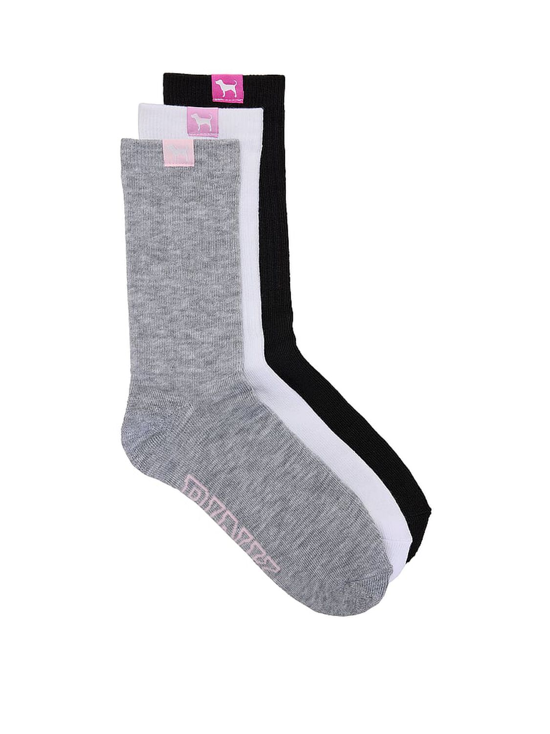 vs Pink 3-Pack Crew Socks Grey/Black/White 1 of 2 