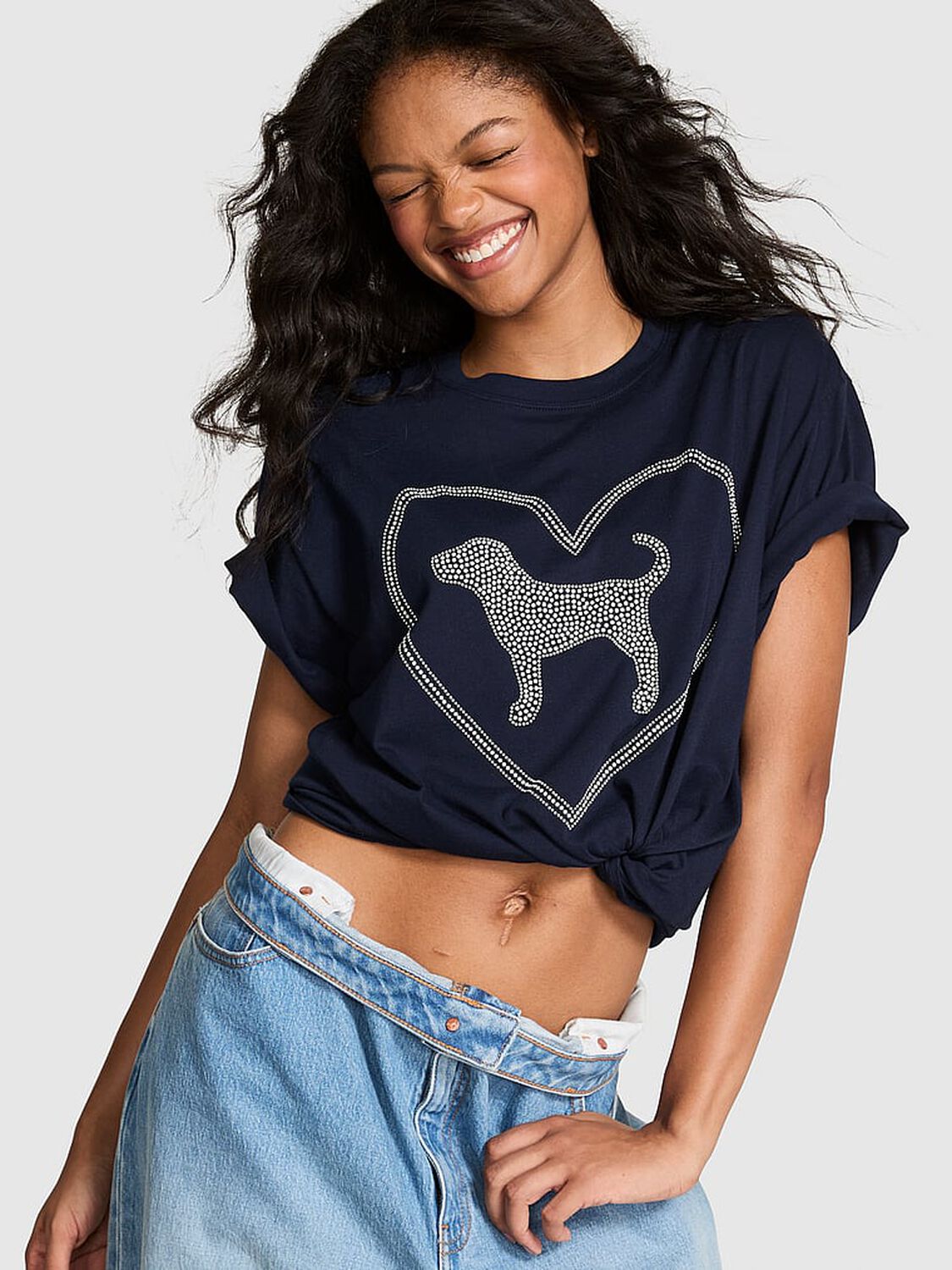 vs Pink Campus Cotton Tee Noir Navy Pretty In Pink 1 of 4 