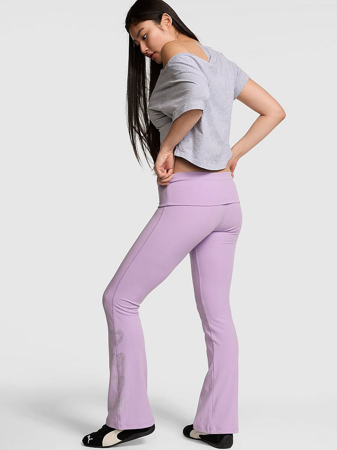 pink Pink Soft Modal Foldover Kick-Flare Leggings Purple Aster 2 of 3 