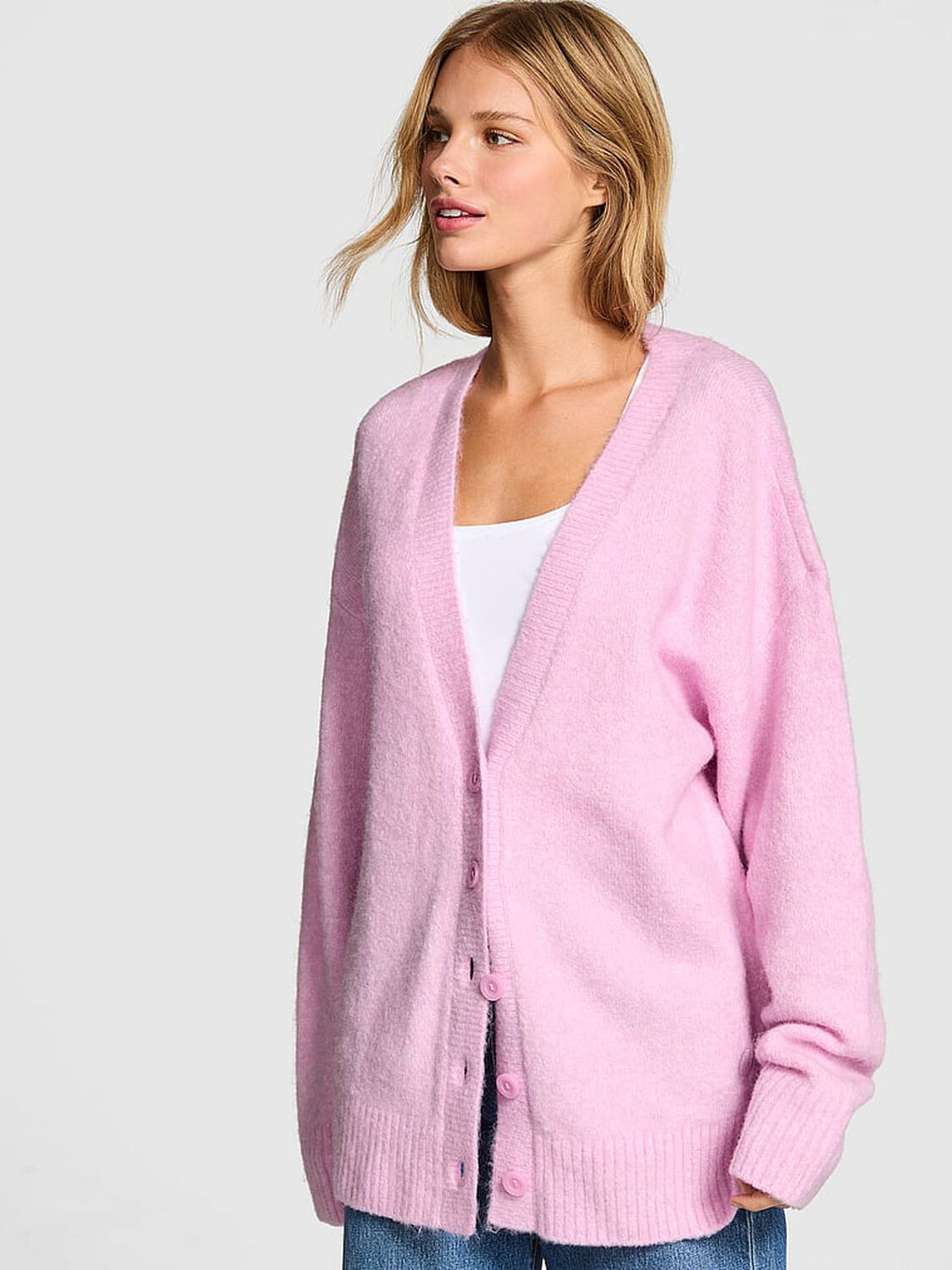 vs Pink Not Your Boyfriend&rsquo;s Oversized Cardigan Hushed Lilac 1 of 3 