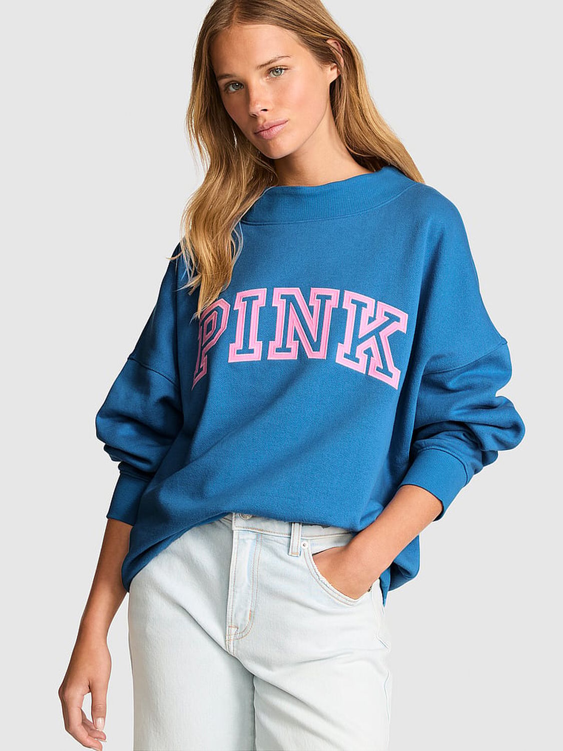 vs Pink Campus Fleece&trade; Oversized Mock-Neck Sweatshirt Varsity Blue 1 of 4 