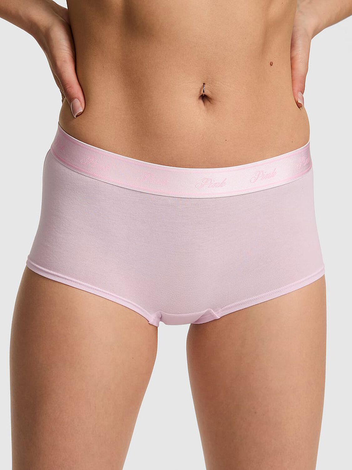 vs Pink Logo Cotton Shine Boyshort Panty Pink Tulip 1 of 3 