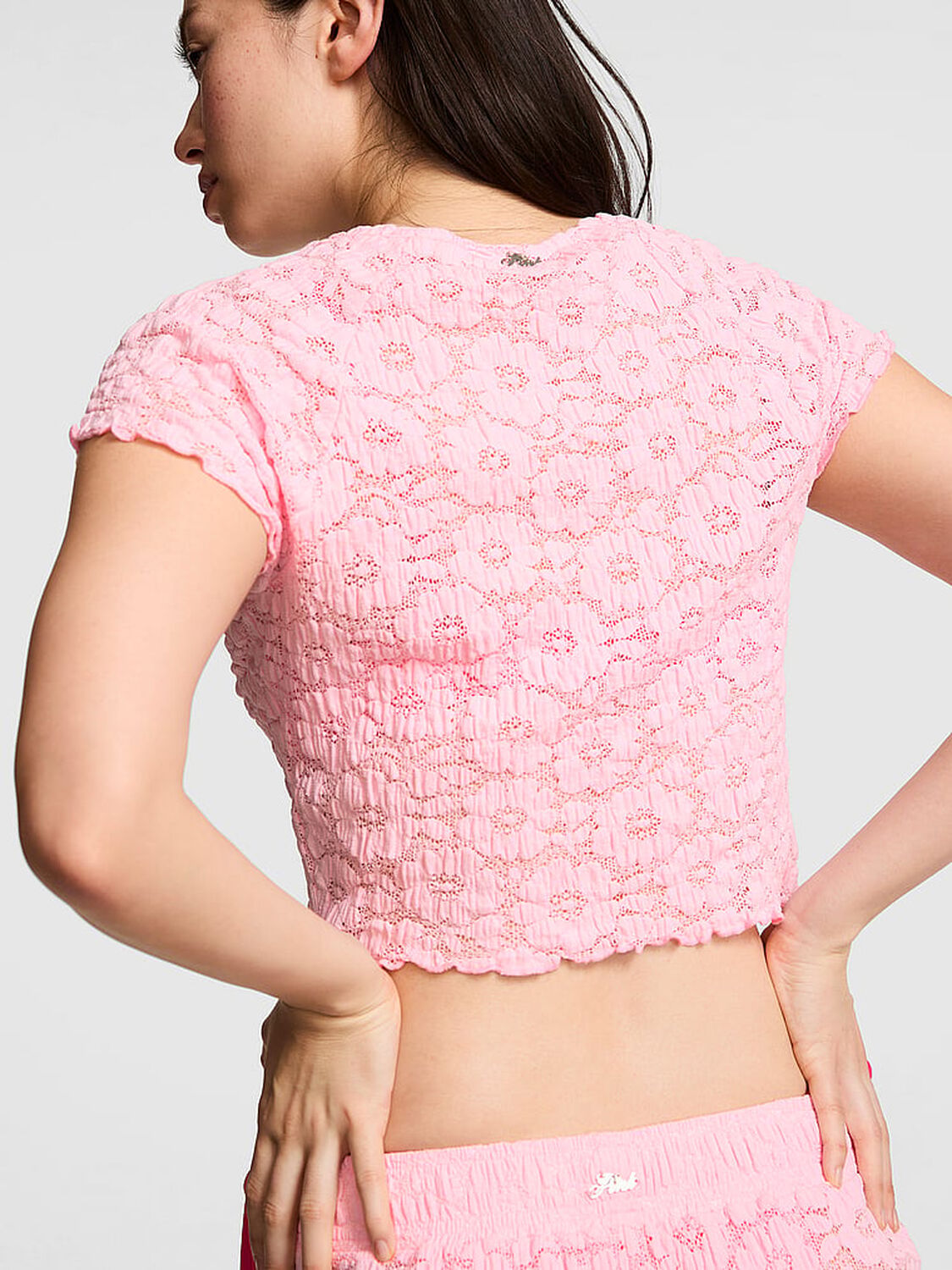 vs Pink Floral Crochet Cover-Up Tee Boardwalk Pink 2 of 3 