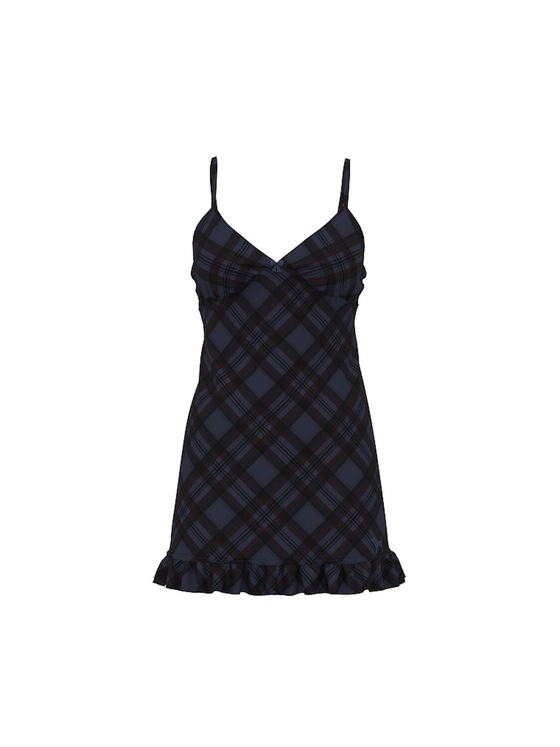 vs Pink Flannel Sleep Dress Noir Navy/ Bright Vermillion Plaid 1 of 3 