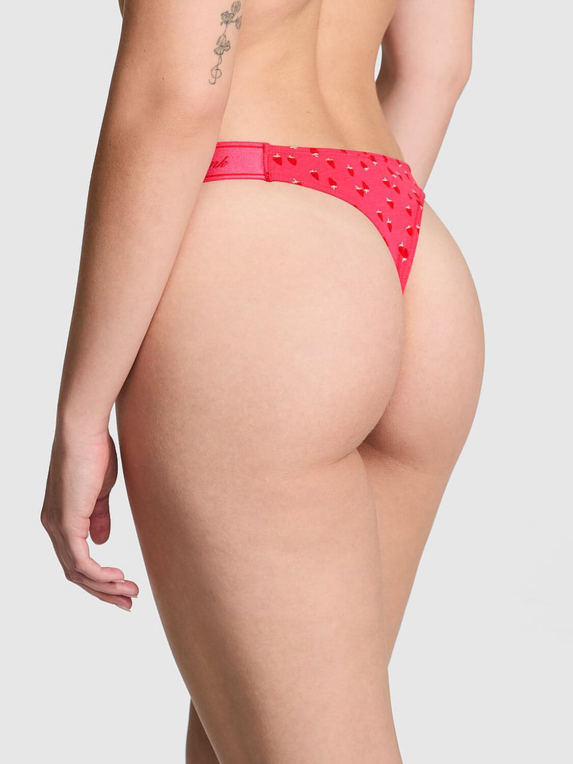 vs Pink Logo Cotton Shine High-Leg Thong Panty Double Bubble Strawberry Print 2 of 3 