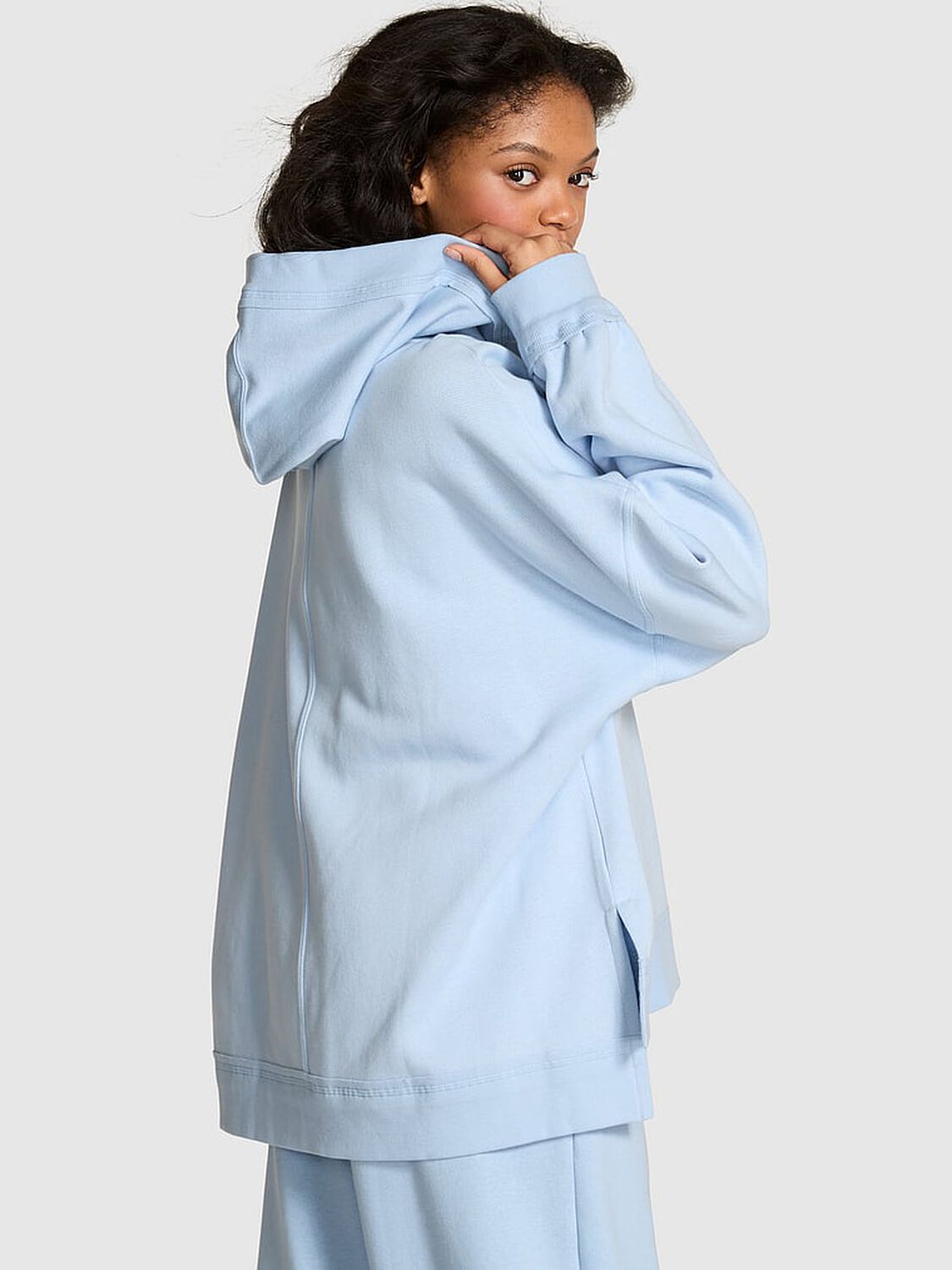 vs Pink Ivy Fleece Tunic Hoodie Icy Blue 2 of 3 