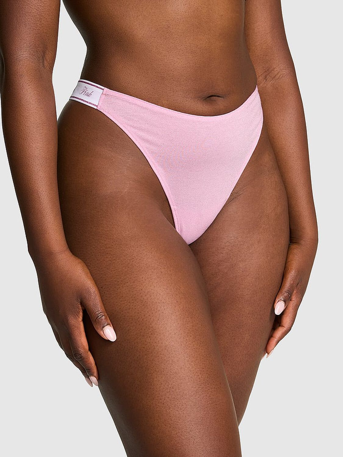 vs Pink Logo Cotton High-Leg Thong Panty Petal Pink 1 of 3 