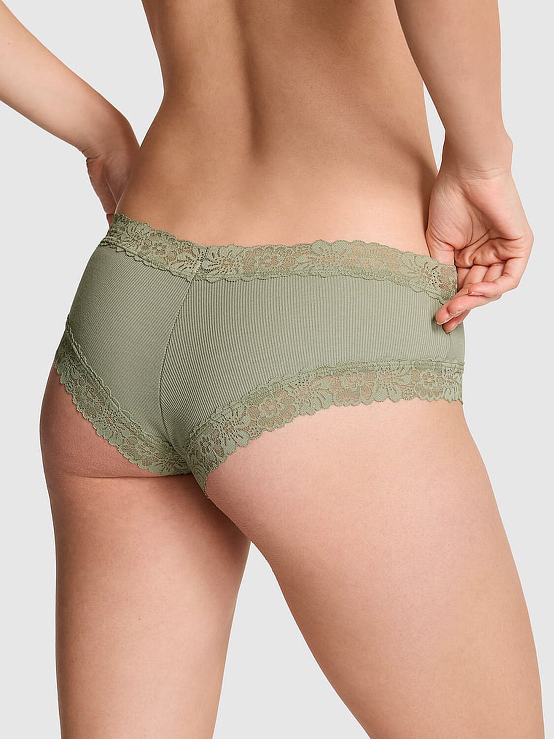 vs Pink PINK Wink&trade; Lace-Trim Cheeky Panty Slate Green 2 of 3 