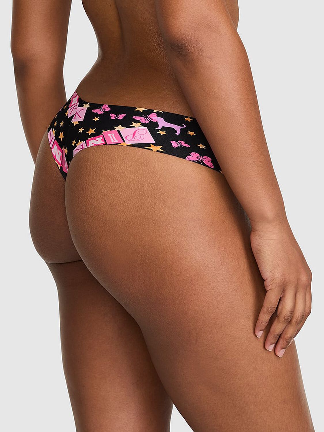 vs Pink No-Show Thong Panty Black Pink Butterfly Dog 2 of 3 