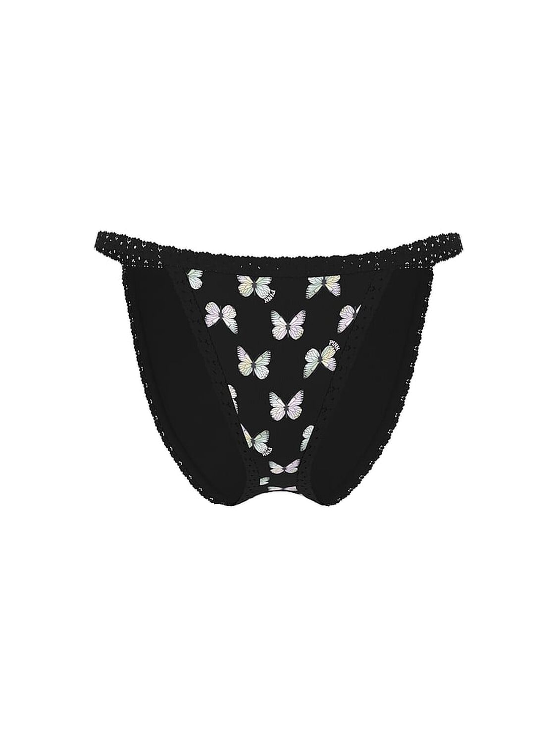 vs Pink PINK Wink&trade; Lace-Trim String Bikini Panty Black Multicolor Butterfly 3 of 3 