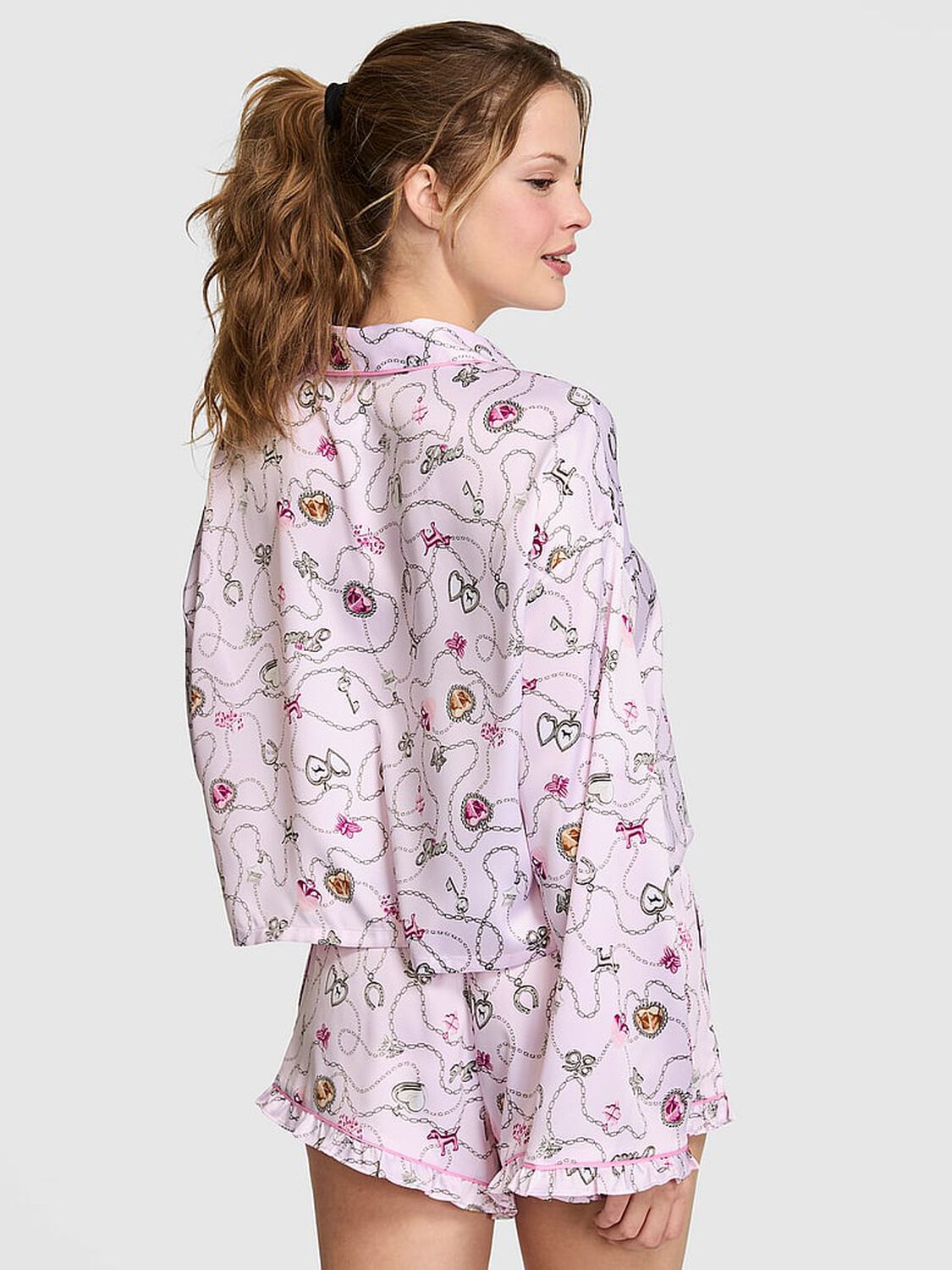 vs Pink GRWPINK&trade; Satin Long-Sleeve and Shorts Pajama Set Pink Lollipop Locket Print 2 of 3 