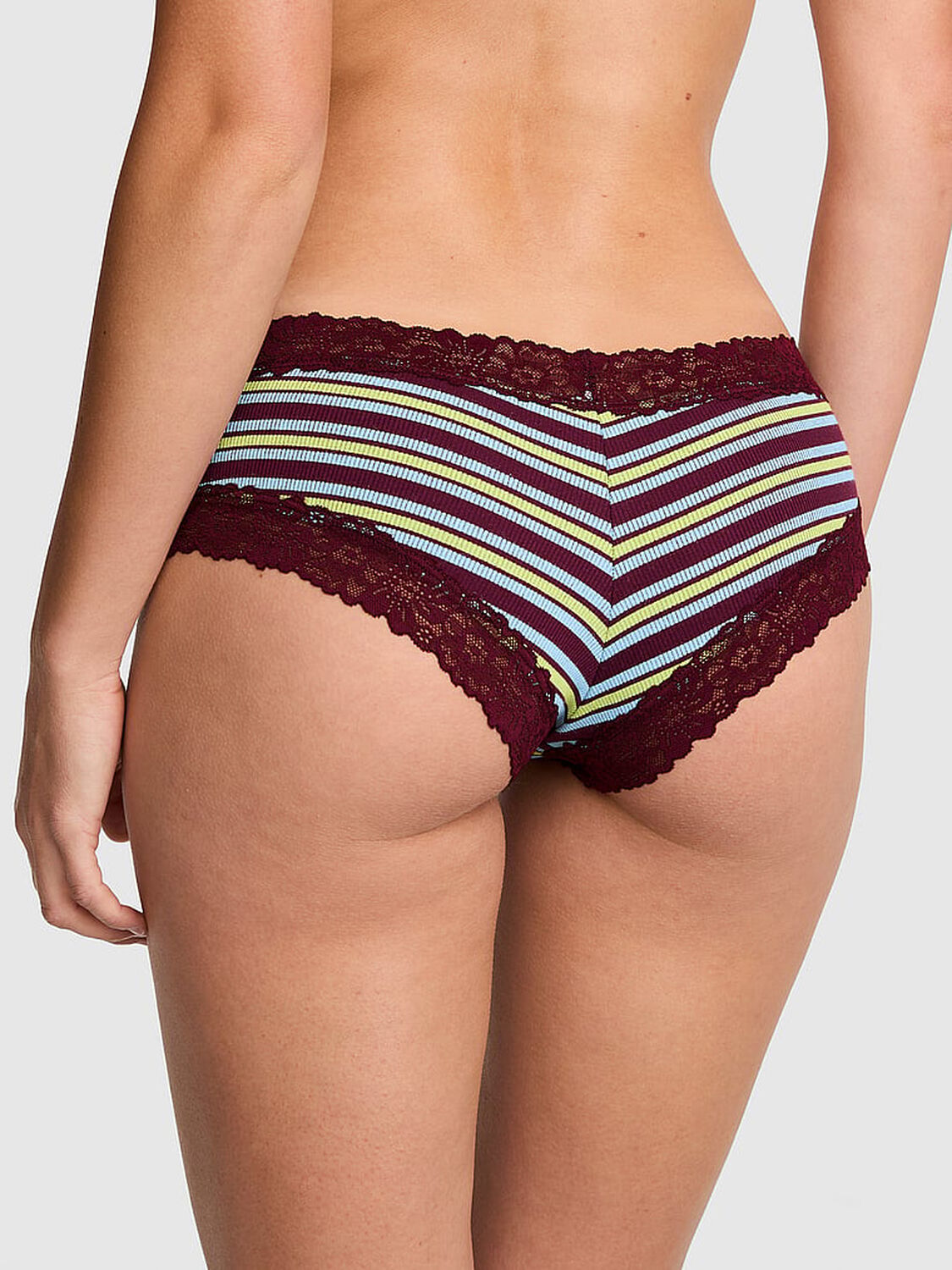 vs Pink Cotton Lace Trim Cheeky Panty Wild Rose Stripe 2 of 3 