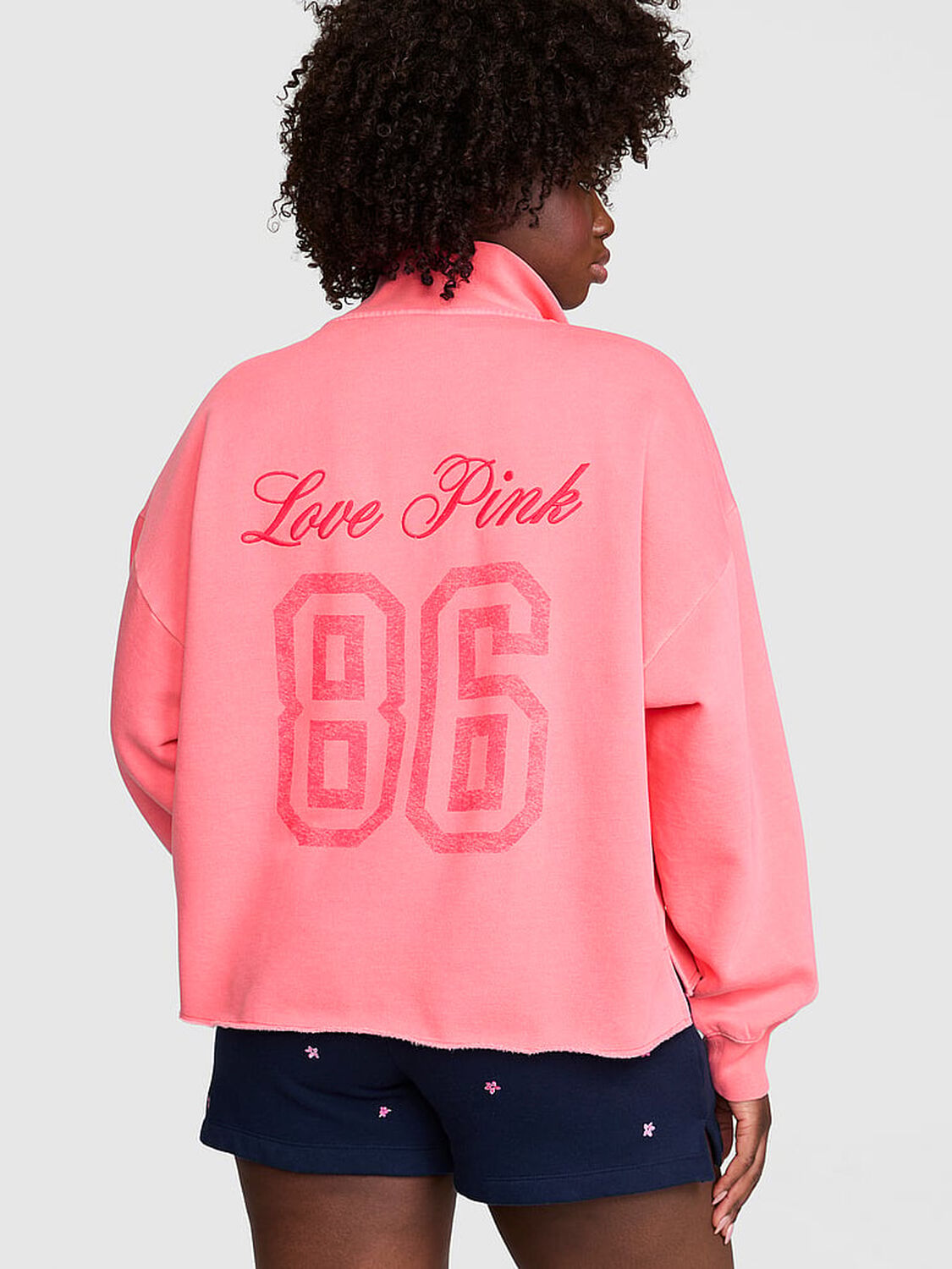 vs Pink Campus Fleece&trade; Quarter-Zip Straight-Cut Sweatshirt Vivid Pink 2 of 3 