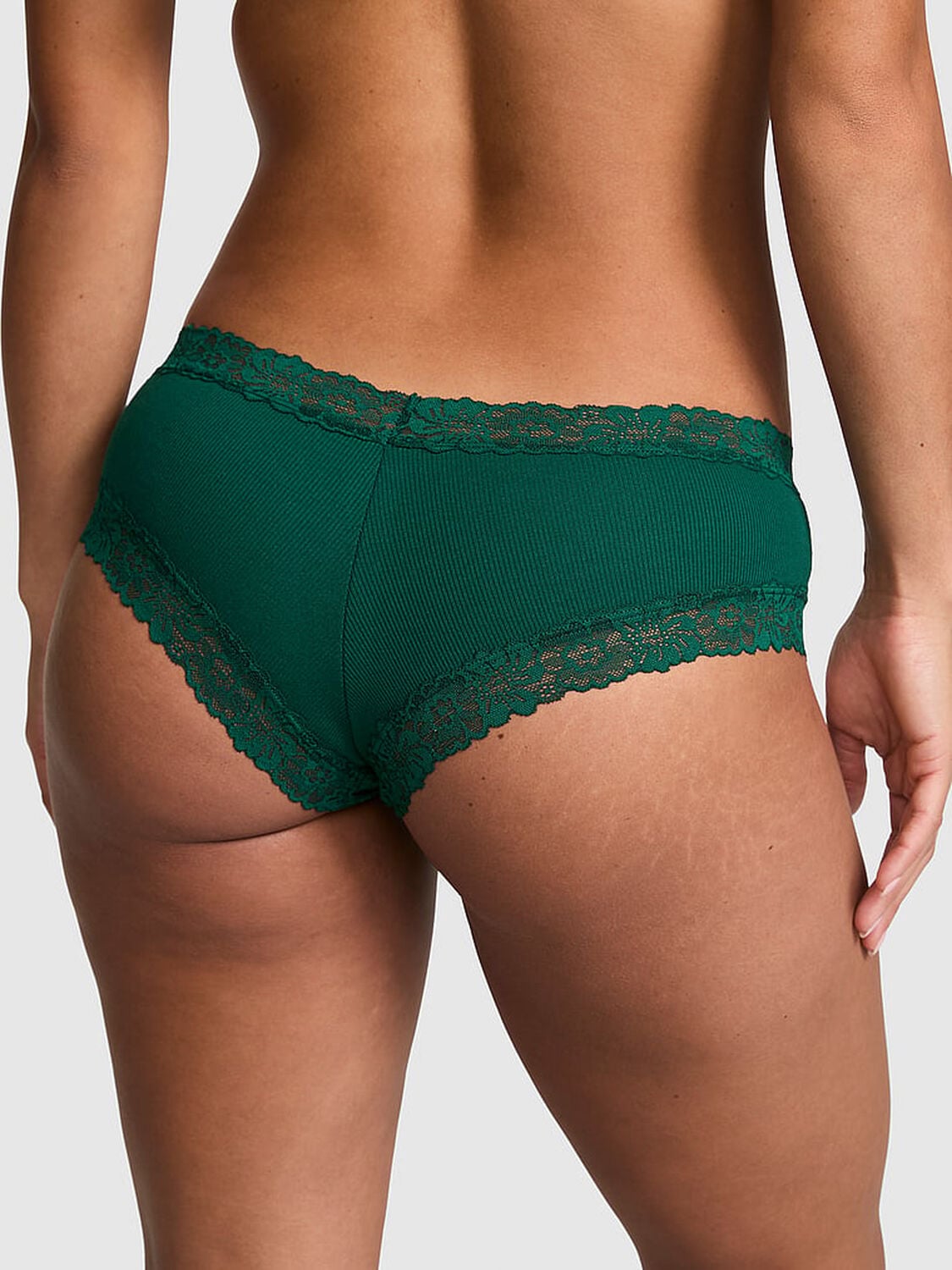 vs Pink Cotton Lace Trim Cheeky Panty Dk Green 2 of 3 