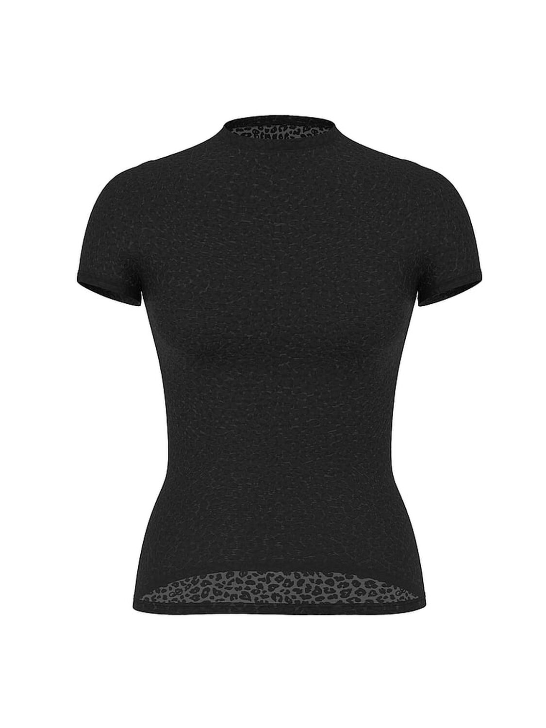 vs Pink Base Leopard Mesh Short- Sleeve Tee Pure Black 3 of 3 