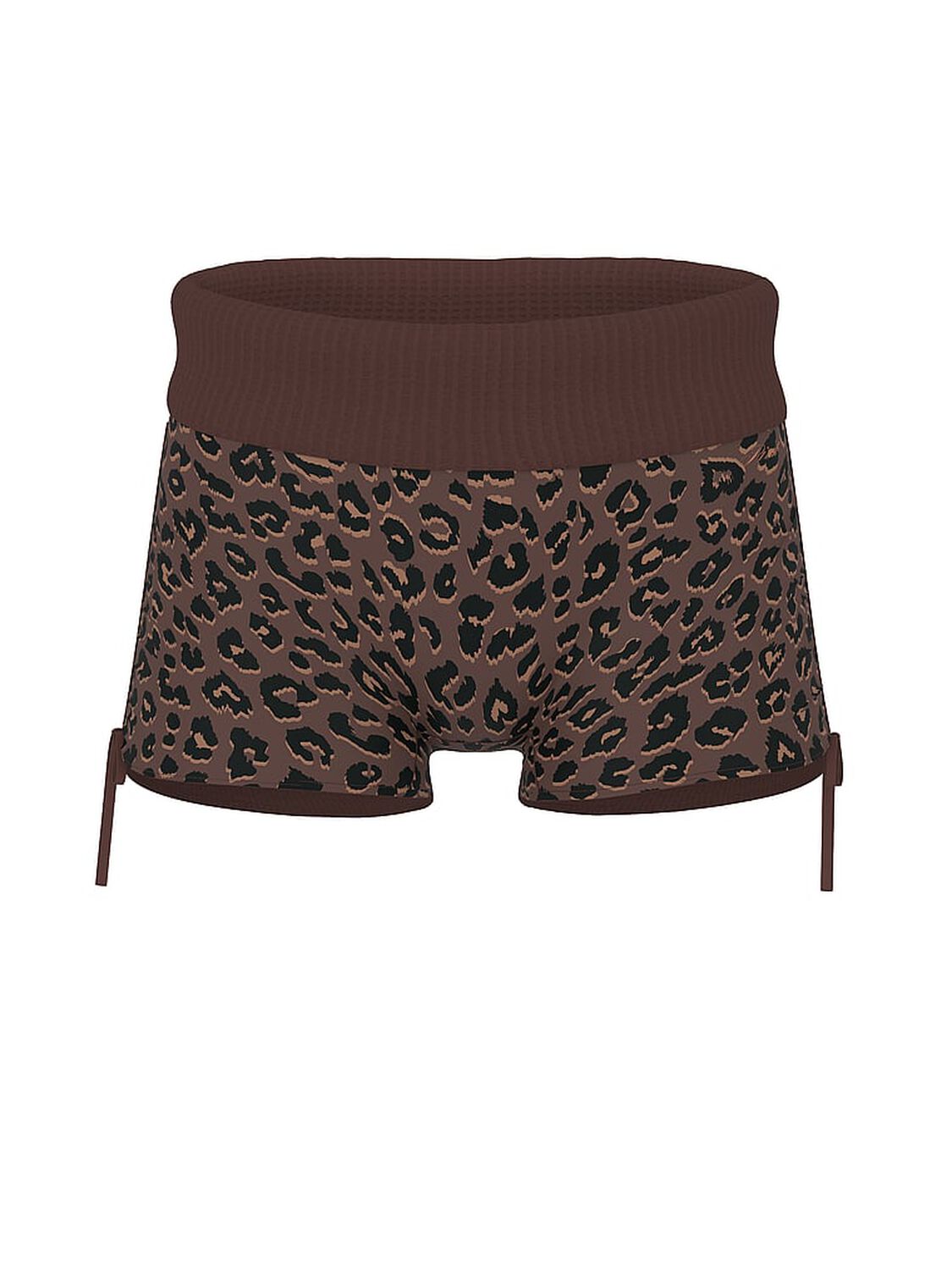 vs Pink Waffle Knit Foldover Shorts Brown Leo 1 of 2 