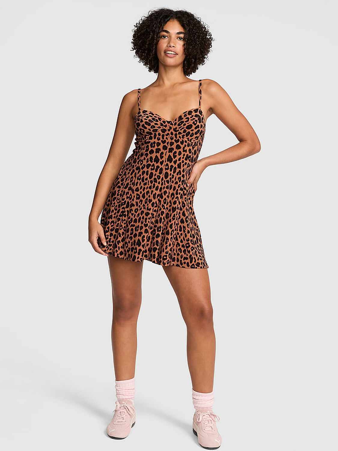 vs Pink Night-Out Stretchy Knit Corset Dress Leopard 1 of 4 
