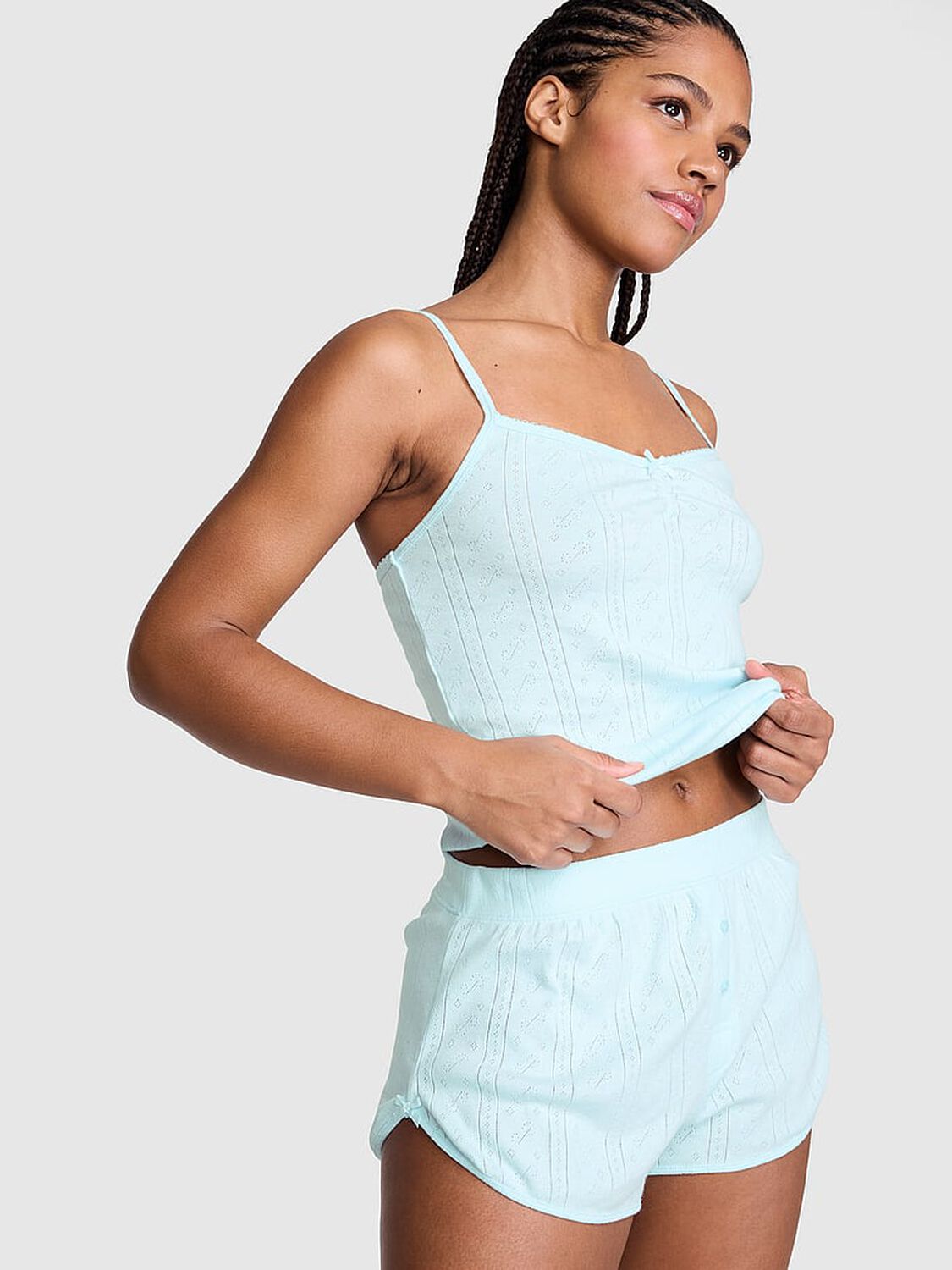 vs Pink Pointelle Bow Boxer Shorts Spray Blue 1 of 3 