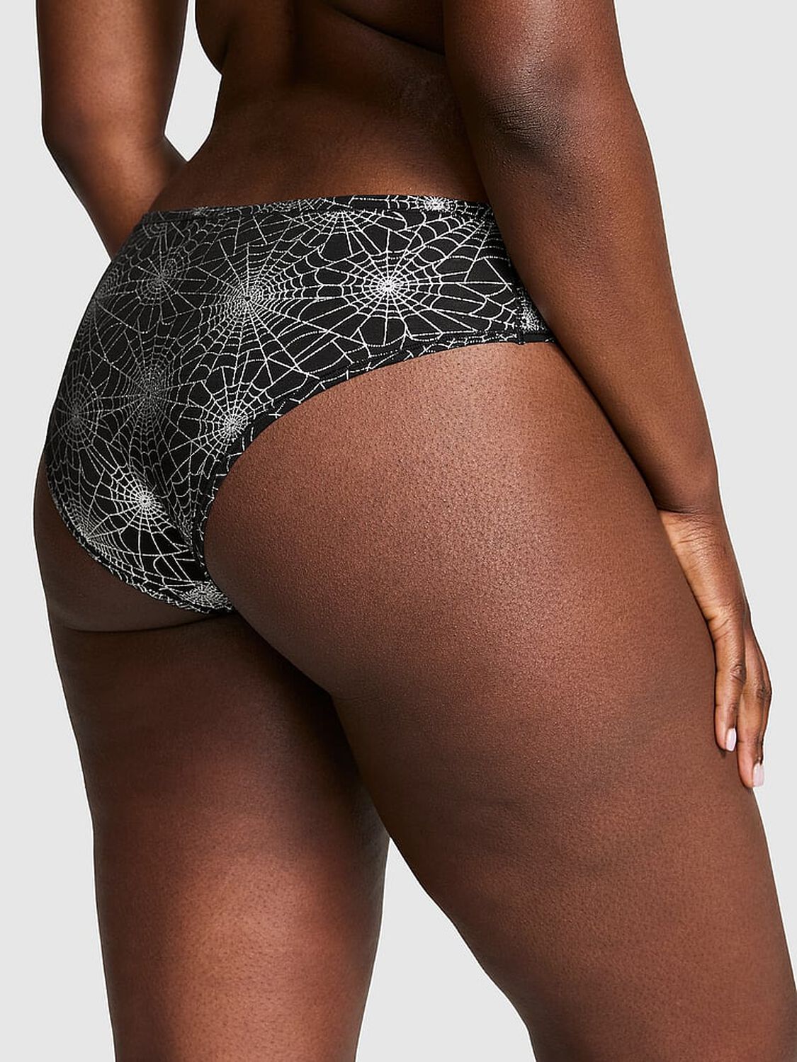 vs Pink Cotton Cheeky Panty Pure Black Halloween Foil Spider Web Print 2 of 3 